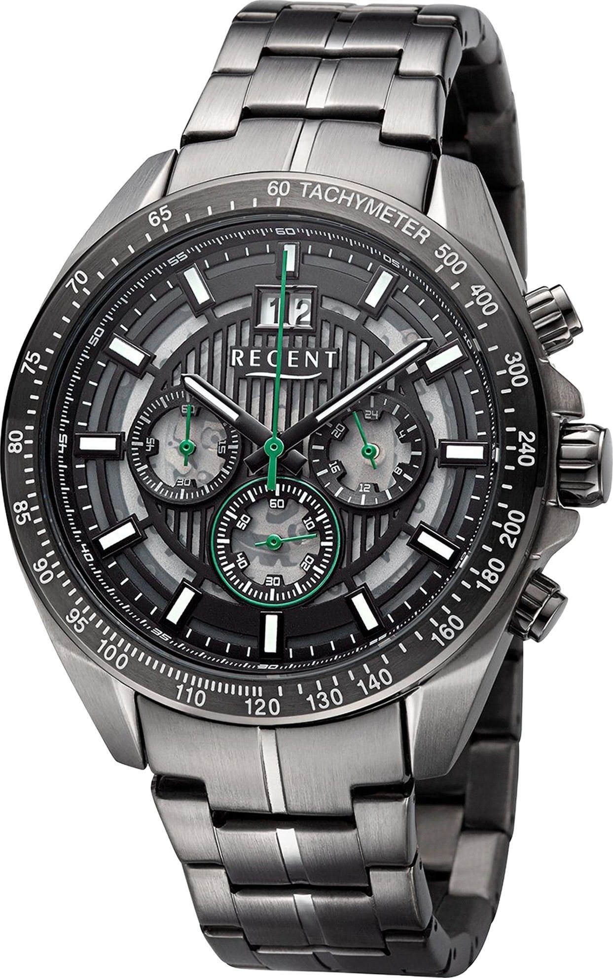 Regent Quarzuhr Regent Herren Armbanduhr Analog, Herren Armbanduhr rund, extra groß (ca. 46mm), Metallarmband grün