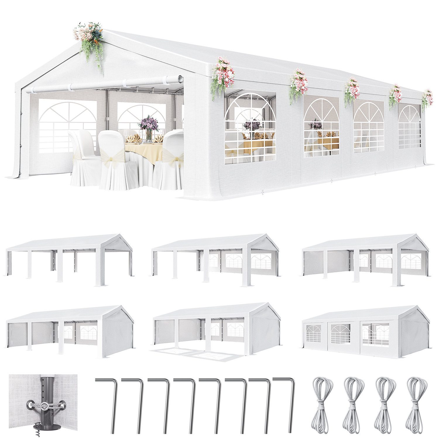GUNJI Pavillon Partyzelt 3*6/4*6M Wasserdichte Garten-Laube mit Seitenwänden, mit 4 Seitenteilen, (Faltbarer Pavillon mit UV-Schutz 50+ für Picknicks im Garten, Hochzeiten im Garten, Familienfeiern)