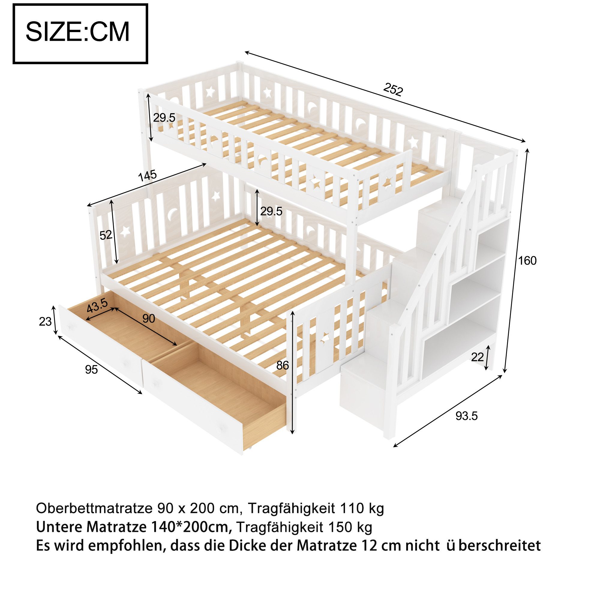 Ulife Etagenbett Massivholz Kinderbett 90x200/140x200cm, mit günstig online kaufen