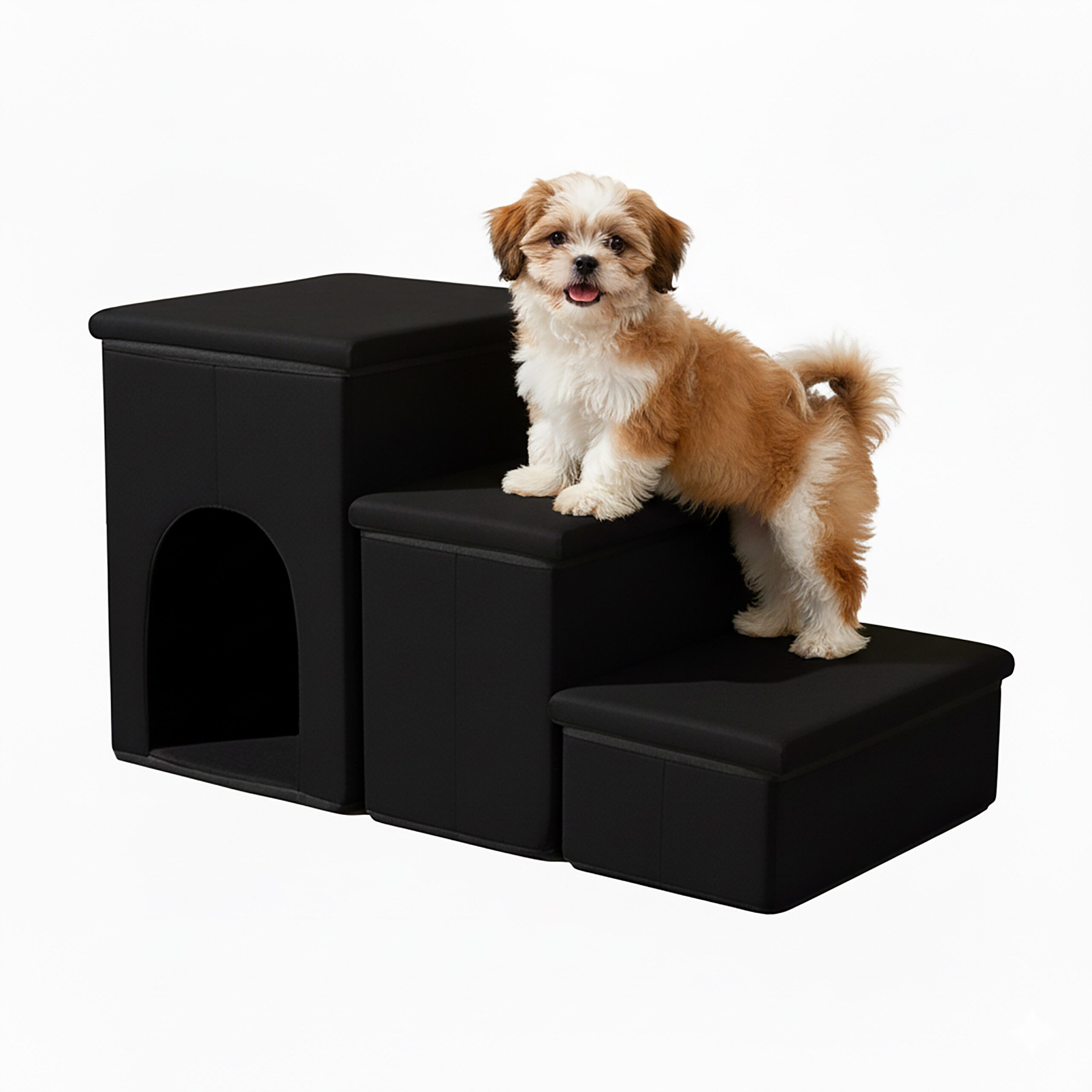 relaxdays Haustiertreppe Faltbare Hundetreppe mit 3 Stufen, schwarz