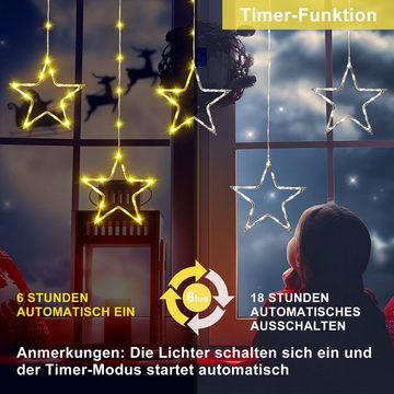 Quntis LED-Lichterkette 80/120cm LED-Lichtervorhang für fenster Weihnachtsdeko mit Haken, 96-flammig, IP65 Timer/Memory-Funktion 8 Modi, Batterie, für Fenster Balkon