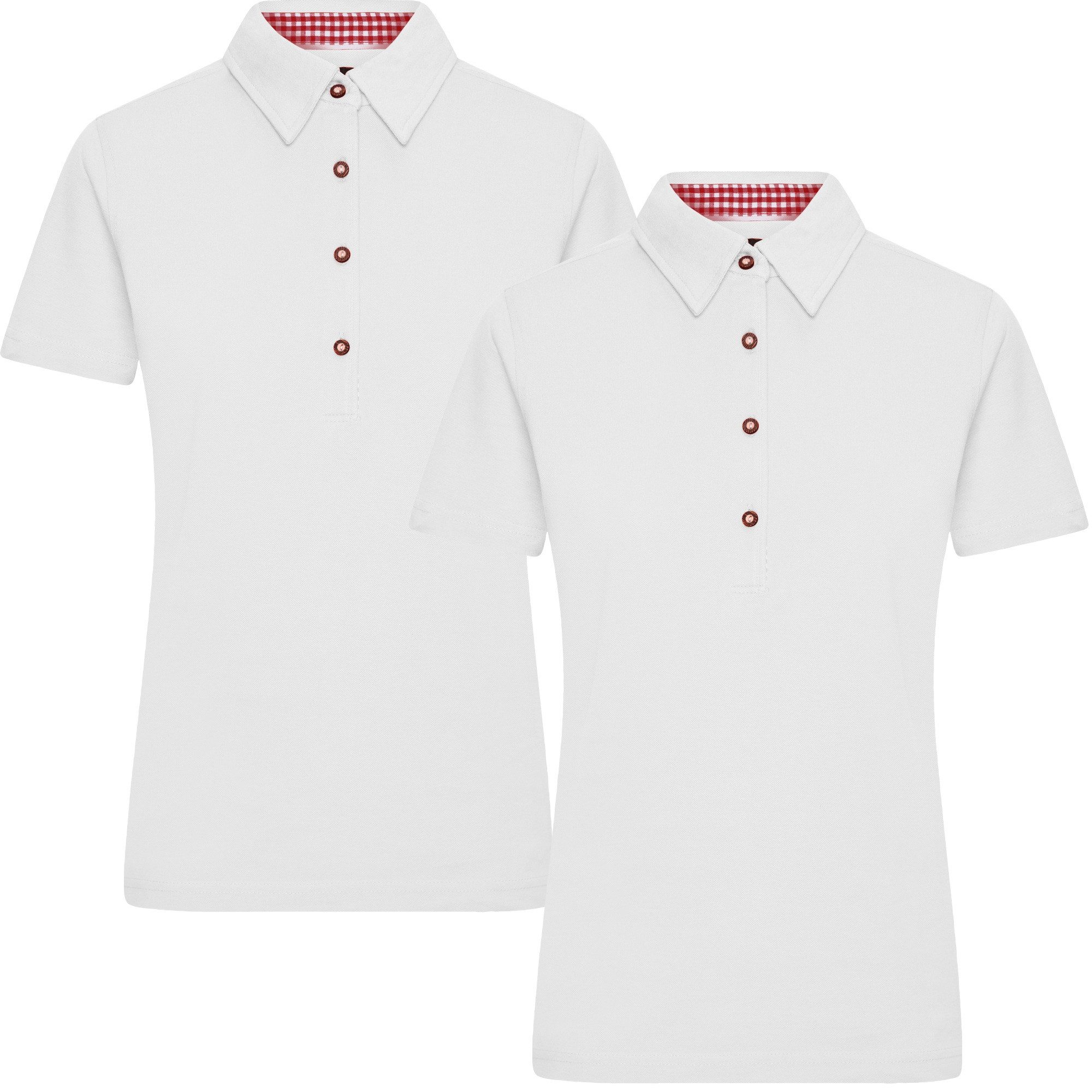 James & Nicholson Poloshirt Doppelpack Tailliertes Damen Trachtenpoloshirt JN715 (Doppelpack, 2er-Pack) Karobesatz in Kragensteg, Knopfleiste innen und Seitenschlitzen
