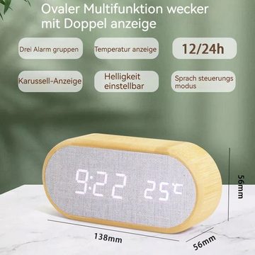 AUKUU Wecker Kreative Kreative LED Elektronikuhr leuchtender leiser multifunktionaler Bambuswecker Geschenk Nachttischuhr aus Holz