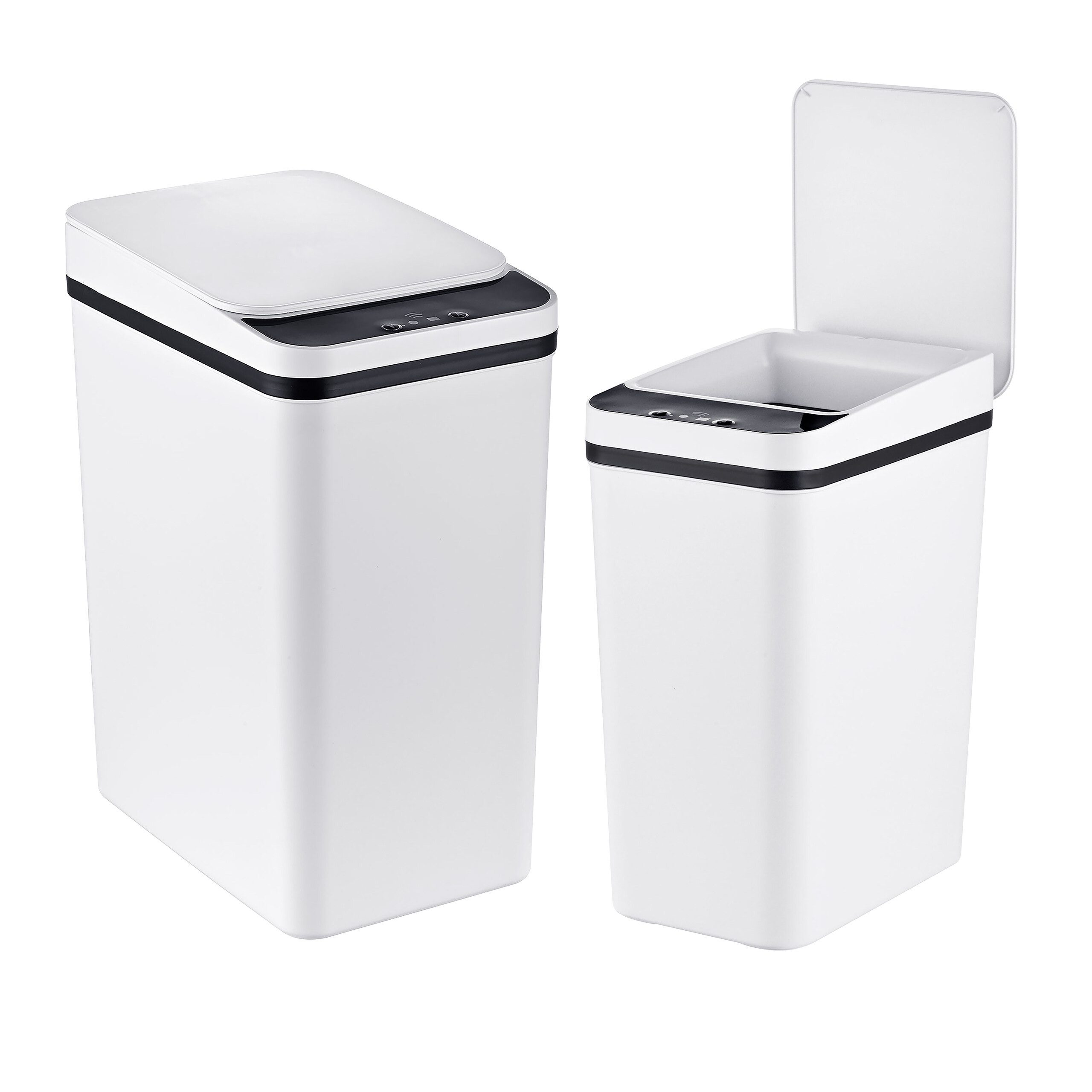 relaxdays Mülleimer 9L & 15L mit Sensor 2er-Set, Weiß-Weiß