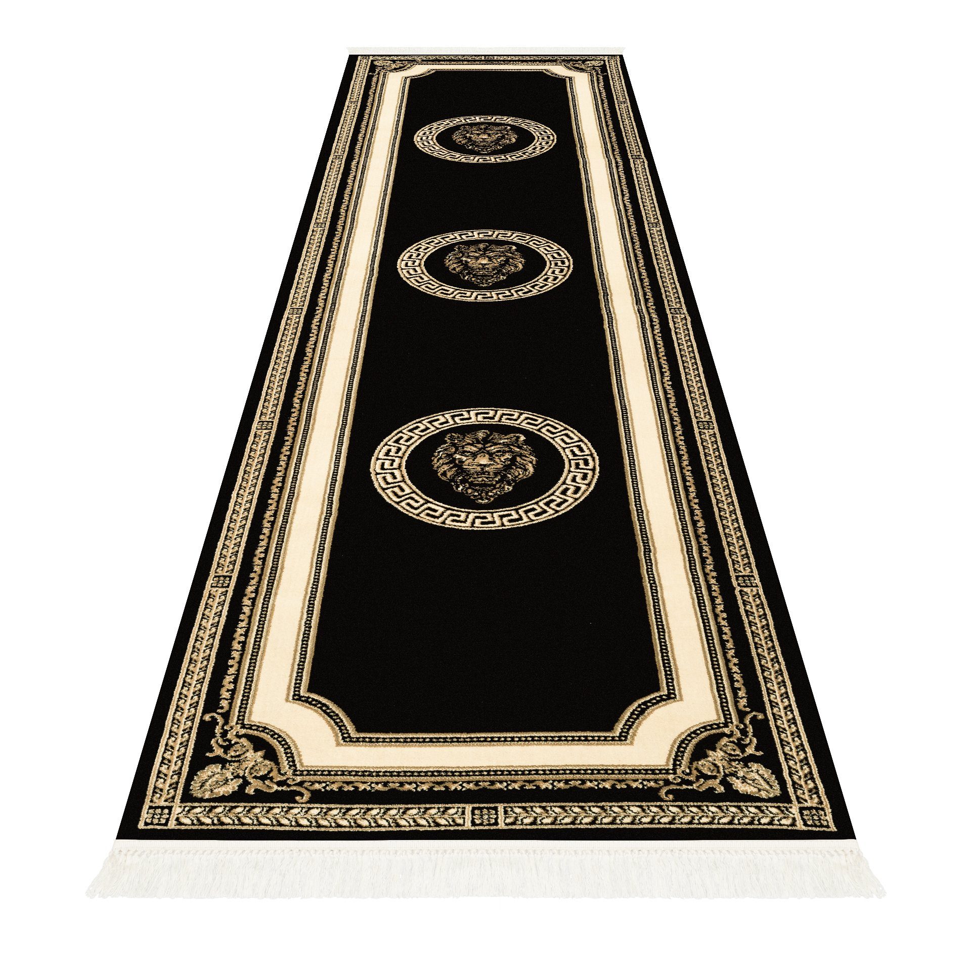 Belle Arti Teppich Luxus Teppich Läufer Löwen Motiv schwarz gold kurzflor 100% Viskose, Rechteckig, flauschig