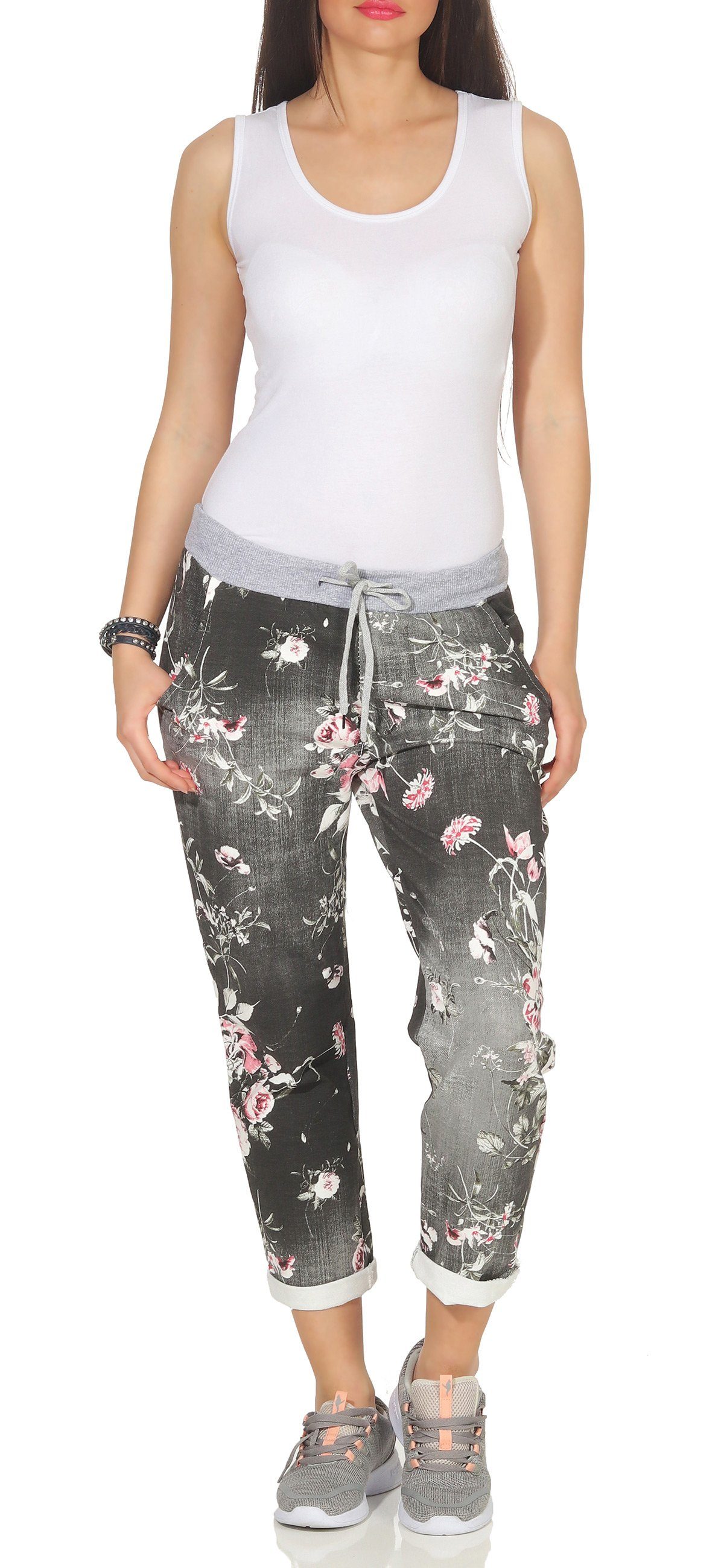 simaranda Jogginghose Damen Jogginghose 29 Schwarz / Blume One Size 36-40 günstig online kaufen