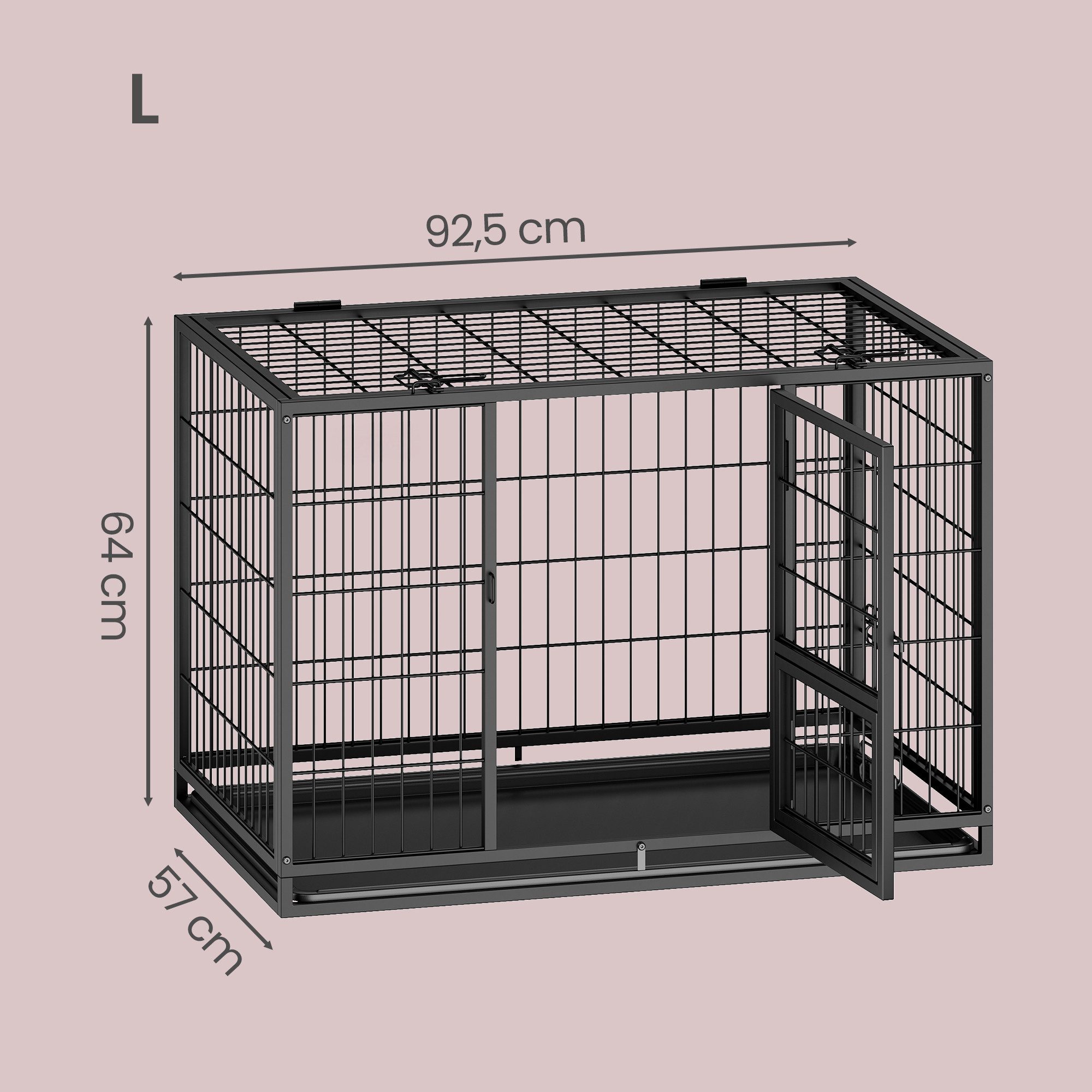 FEANDREA Tiertransportbox hochbelastbar, Gitterbox, transportabler Haustierkäfig, 2 abnehmbare Türen, XL,107 x 70 x 75 cm