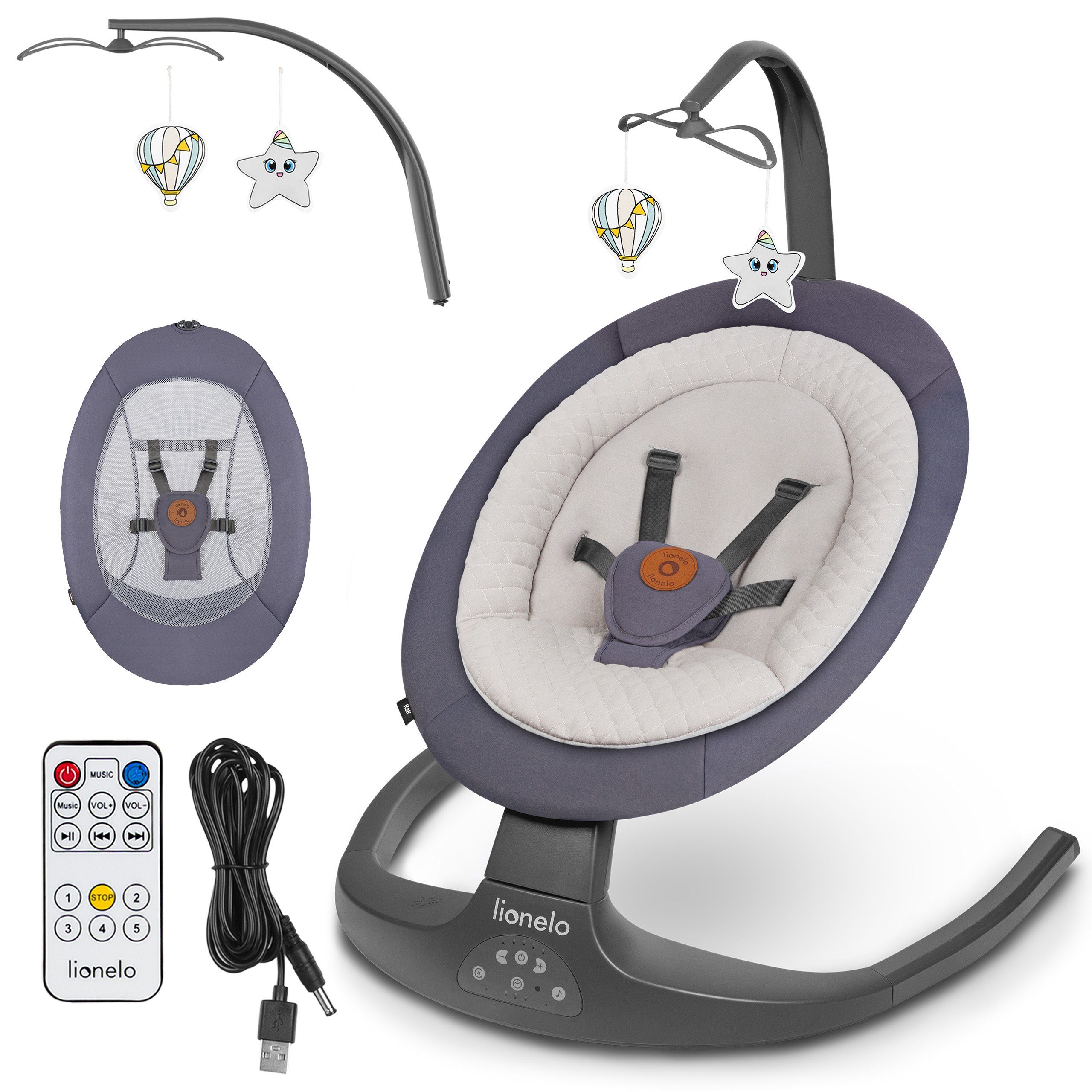 lionelo Babywippe RALF, 2in12-stufige VerstellungVon der Geburt bis 9 kg