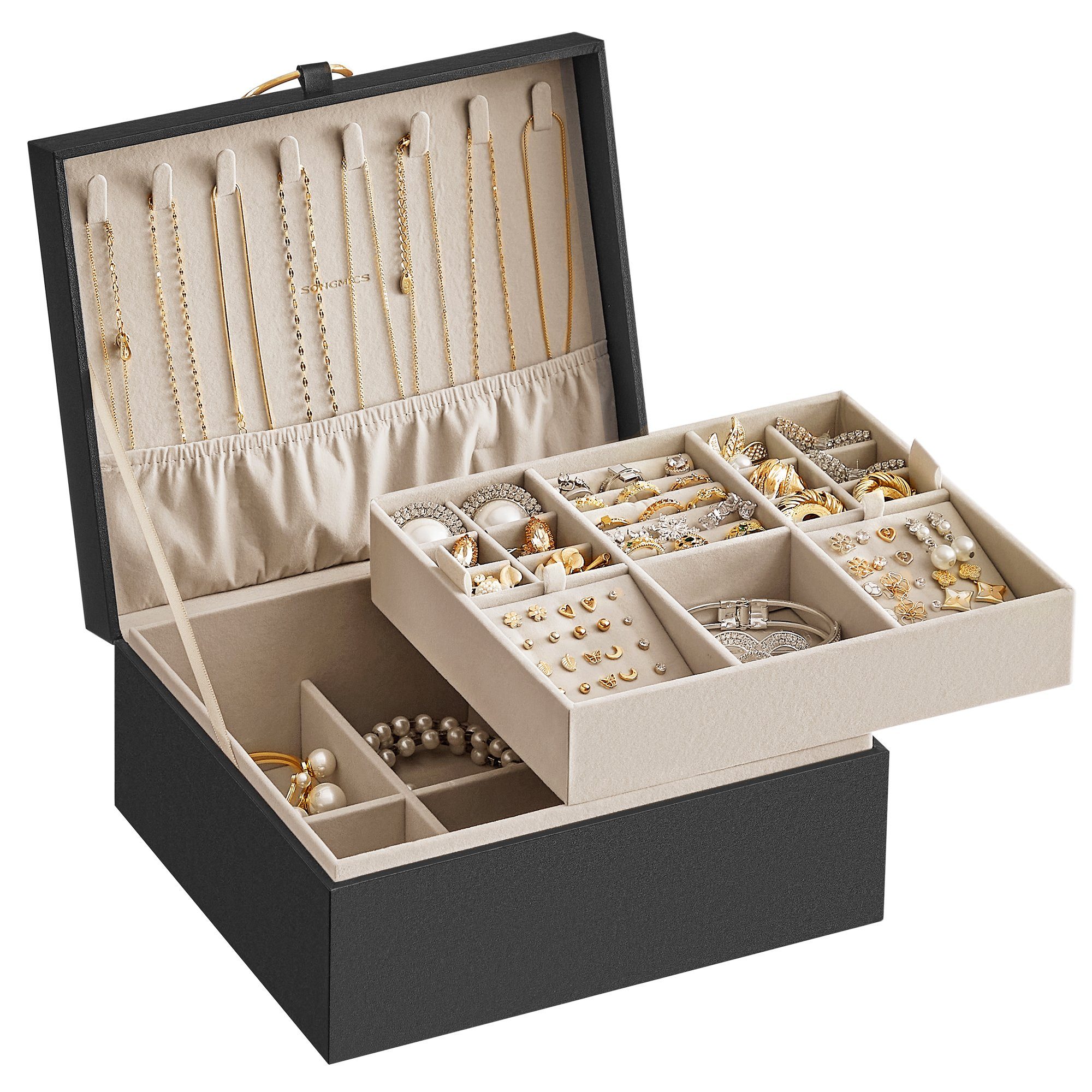 SONGMICS Schmuckkasten Schmuckbox Schmuckaufbewahrung, 2 Ebenen, günstig online kaufen