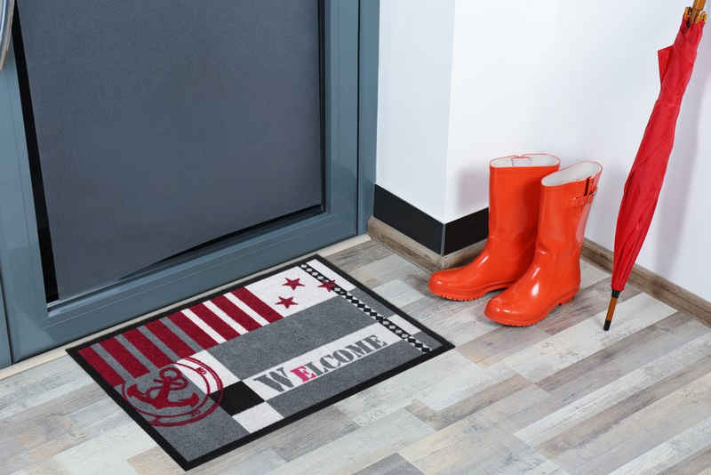 Fußmatte Metropolitan, Welcome, Andiamo, rechteckig, Höhe: 4 mm, Schmutzfangmatte, mit Spruch, rutschhemmend, waschbar