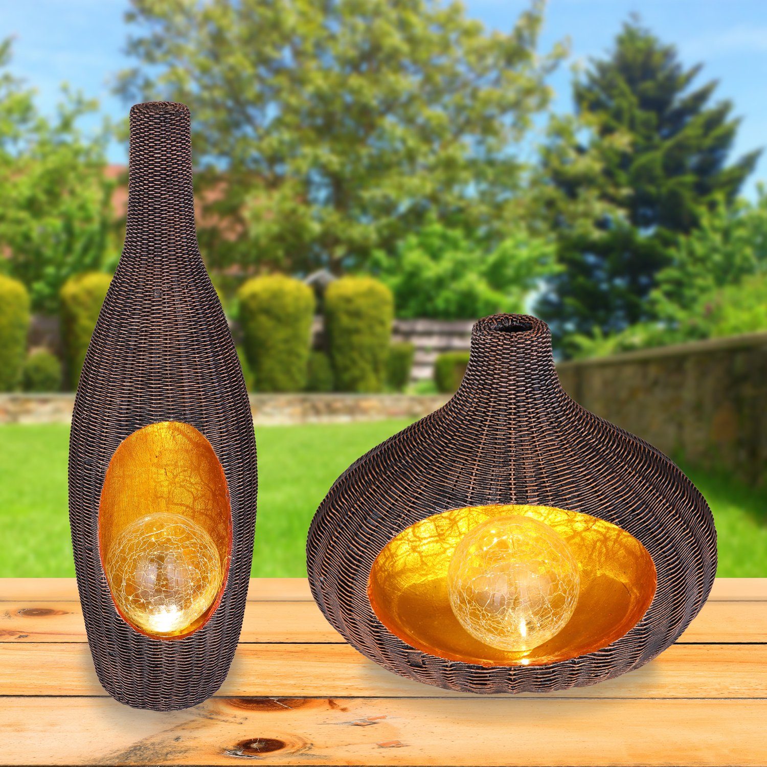 bmfversand LED Solarleuchte »Solarleuchte Garten Set Rattan Vase Oval
