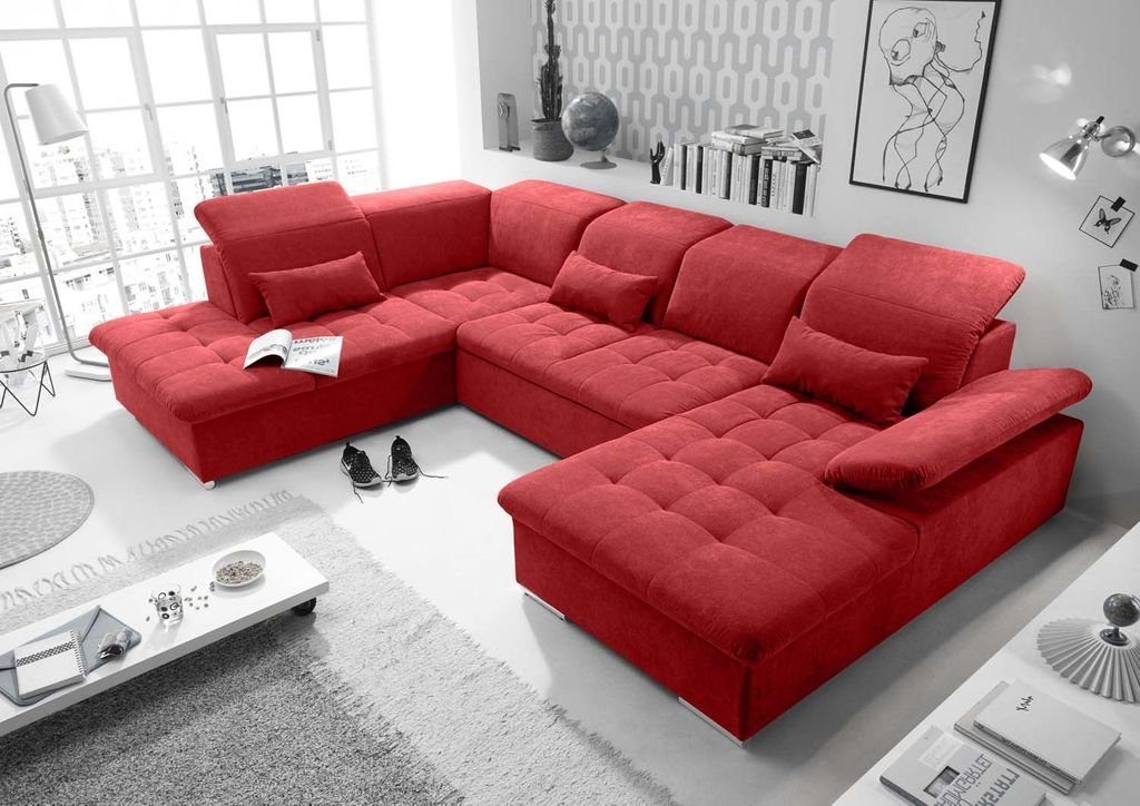 BlackRedWhite Wohnlandschaft, Wayne Wohnlandschaft 340x240 cm U-Sofa Couch  Ecksofa Rot (Berry)