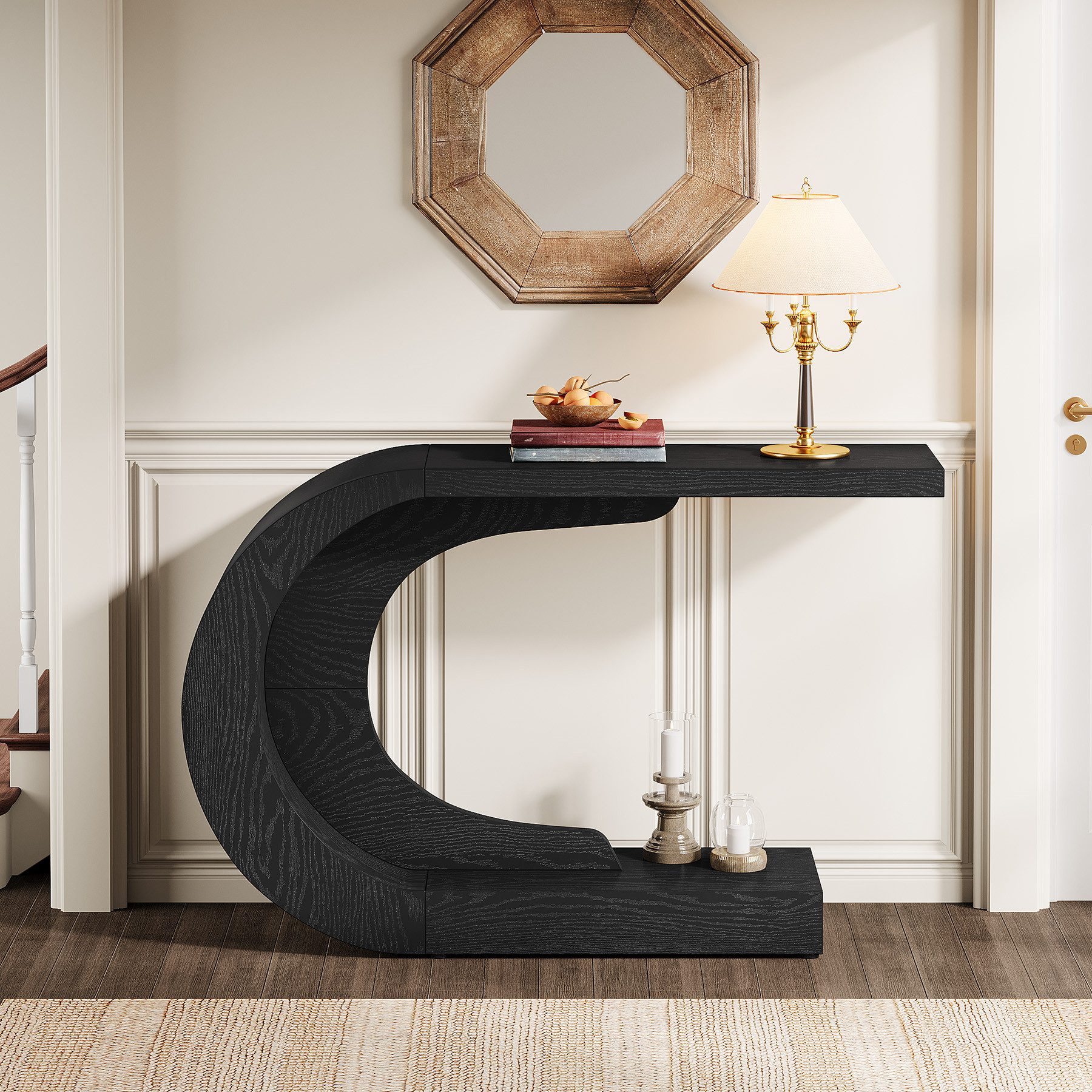 Tribesigns Konsolentisch Holz C-förmiger Flurtisch, 110 x 35cm Beistelltisch, Sofatisch