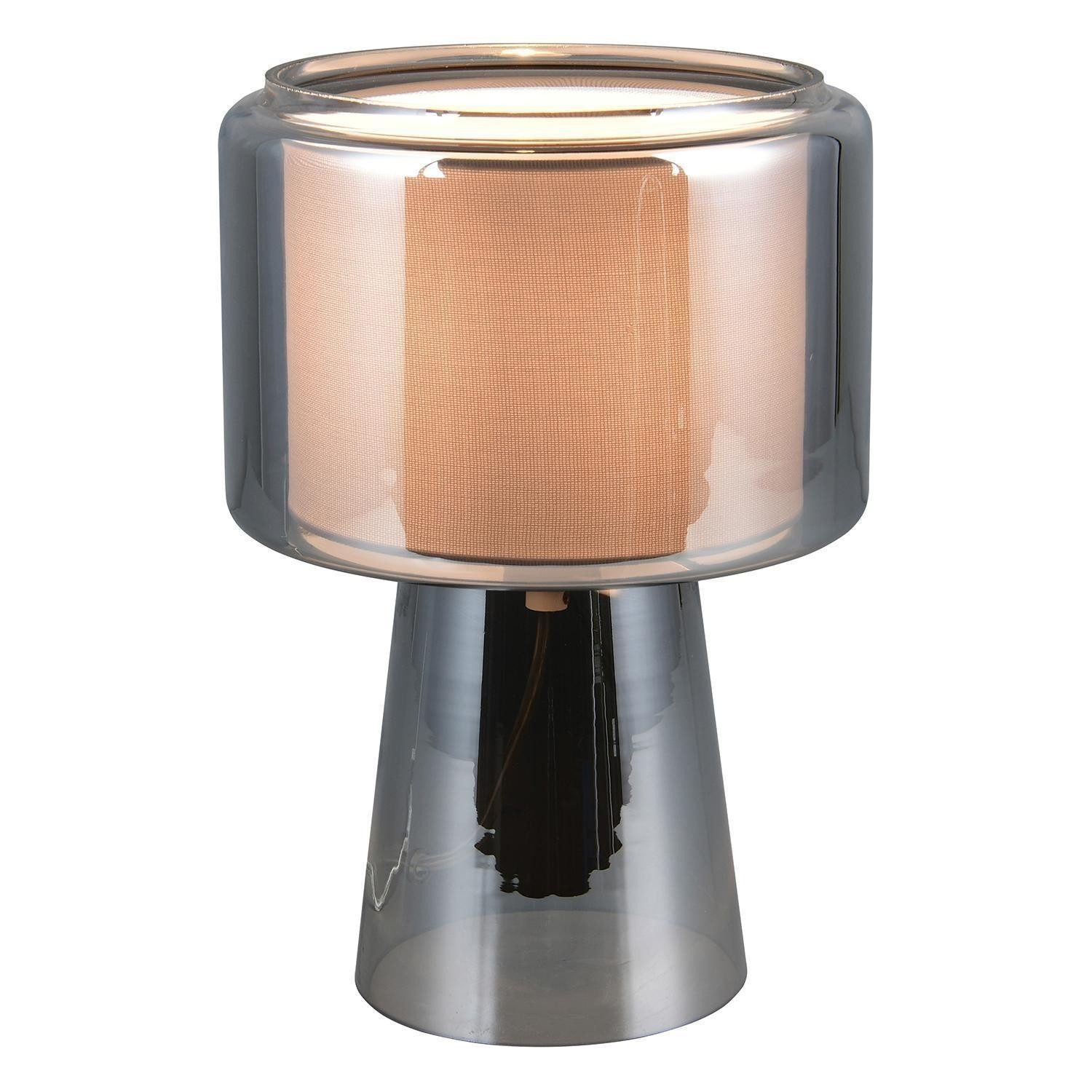 TRIO Leuchten Tischleuchte ROCKA, Chromfarben, Weiß, Glas, Stoffschirm, ohne Leuchtmittel, 1-flammig, Ø 20 x H 29 cm