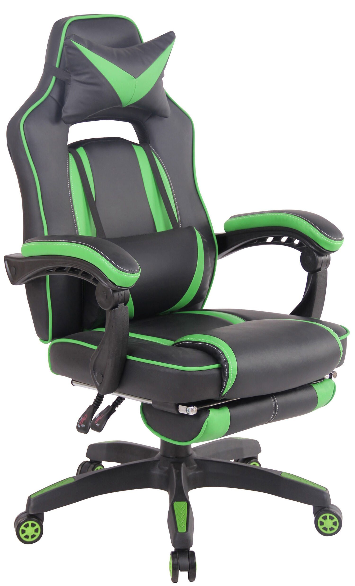 TPFLiving Gaming-Stuhl Hero mit bequemer Rückenlehne - höhenverstellbar und 360° drehbar (Schreibtischstuhl, Drehstuhl, Chefsessel, Konferenzstuhl), Gestell: Kunststoff schwarz - Sitz: Kunstleder schwarz/grün