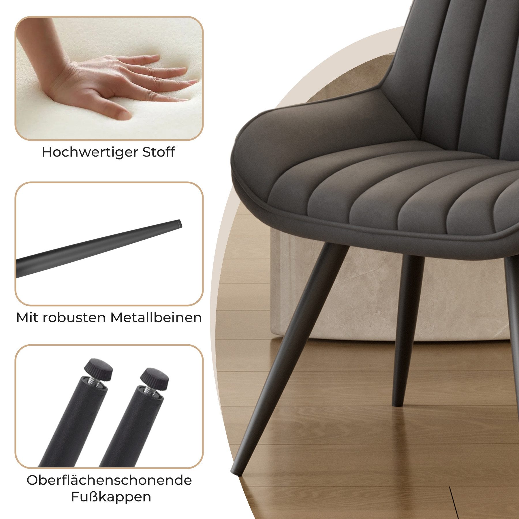 HawthyHome Esszimmerstuhl bequeme Polsterstühle Küchenstuhl (2 St), mit Rückenlehne Metallbeine, 2er Set – Bild 4 von 5