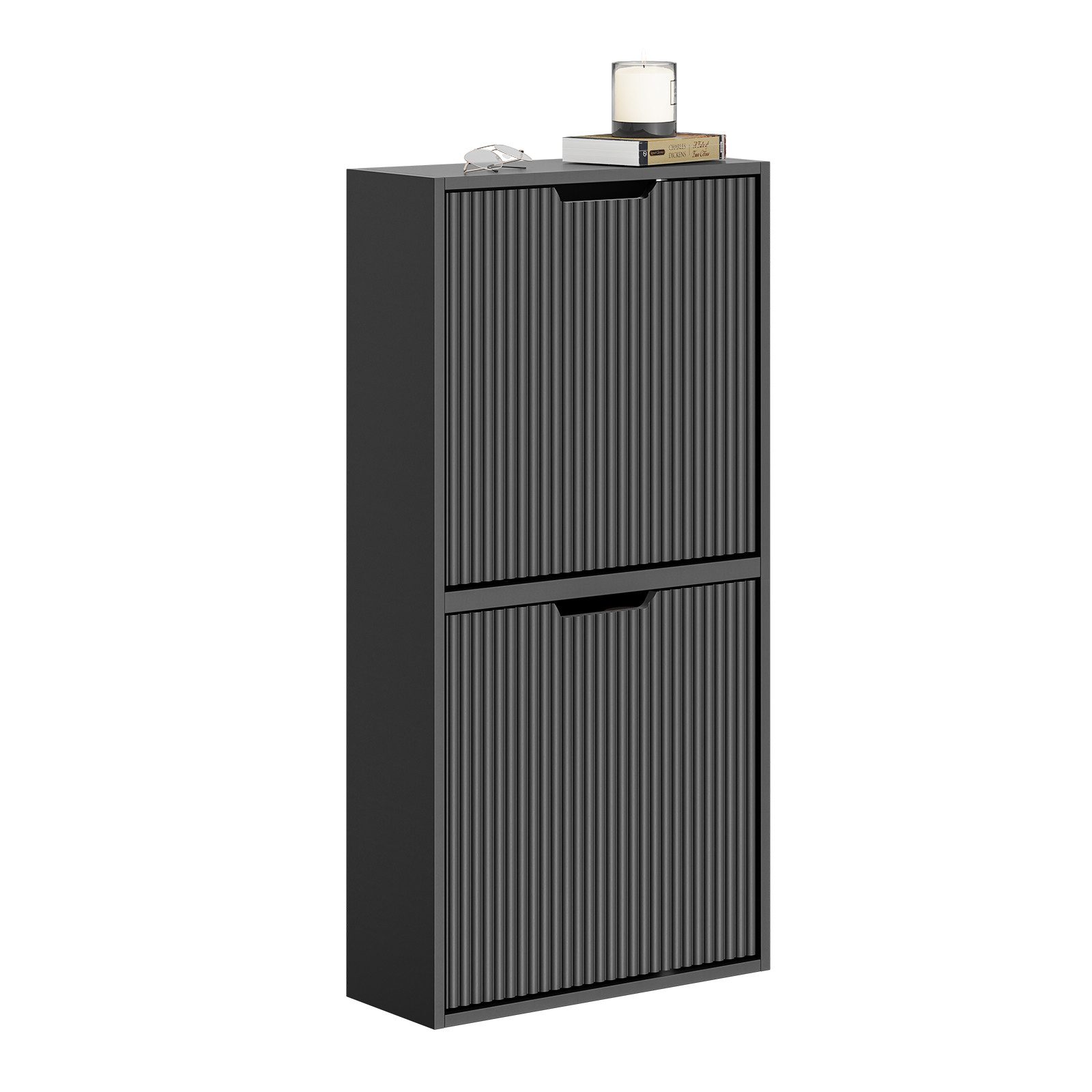 SoBuy Schuhkipper FSR204, Schuhschrank schmal, Schuhregal Schuhablage, Schuhschrank mit 2 Klappen, für 6-8 Paar Schuhe Wandmontage/stehend