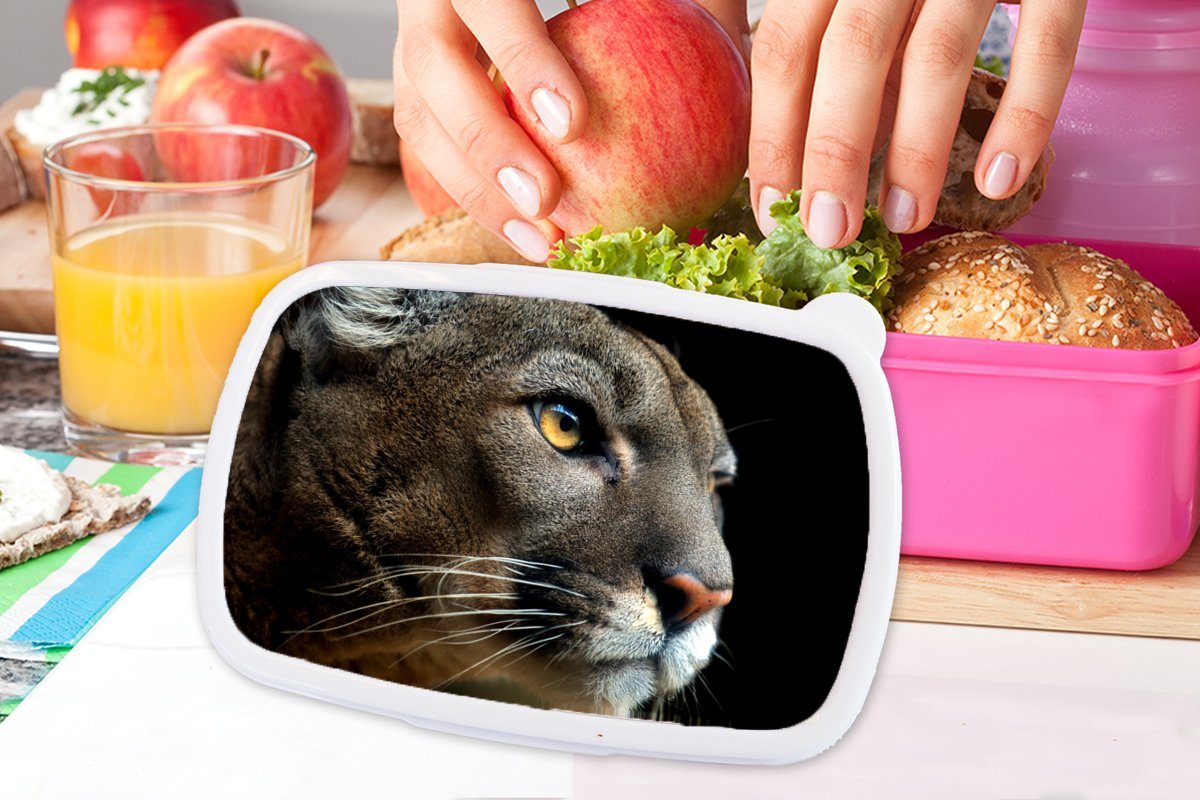 MuchoWow Lunchbox Cougar (2-tlg), Schwarz, Kunststoff Kinder, Mädchen, Brotbox Kunststoff, Brotdose - Augen Erwachsene, für rosa - Snackbox