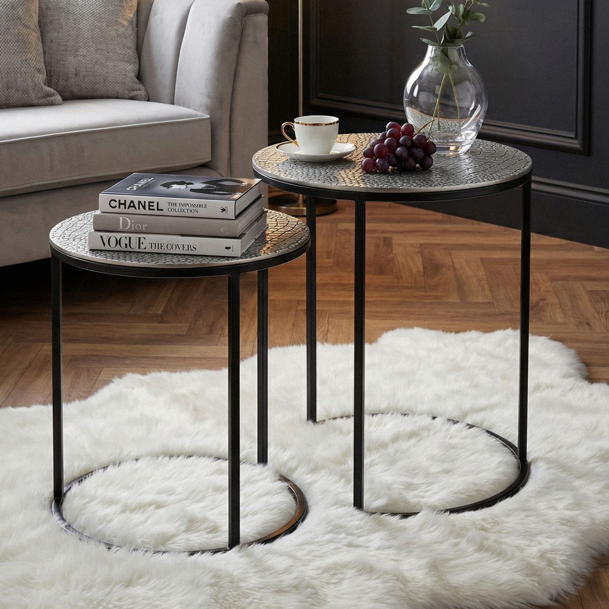 FINEBUY Beistelltisch FB73720 Metall Beistelltisch Alu Wohnzimmertisch Couchtisch Aluminium (Dekorative Ablage mit strukturierter Oberfläche), Kompakte Tische für moderne Wohnräume