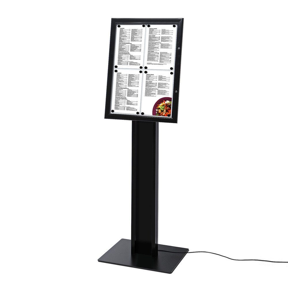 Hängevitrine Speisekartenkasten Freistehend LED - Aluminium / Stahl - Schwarz