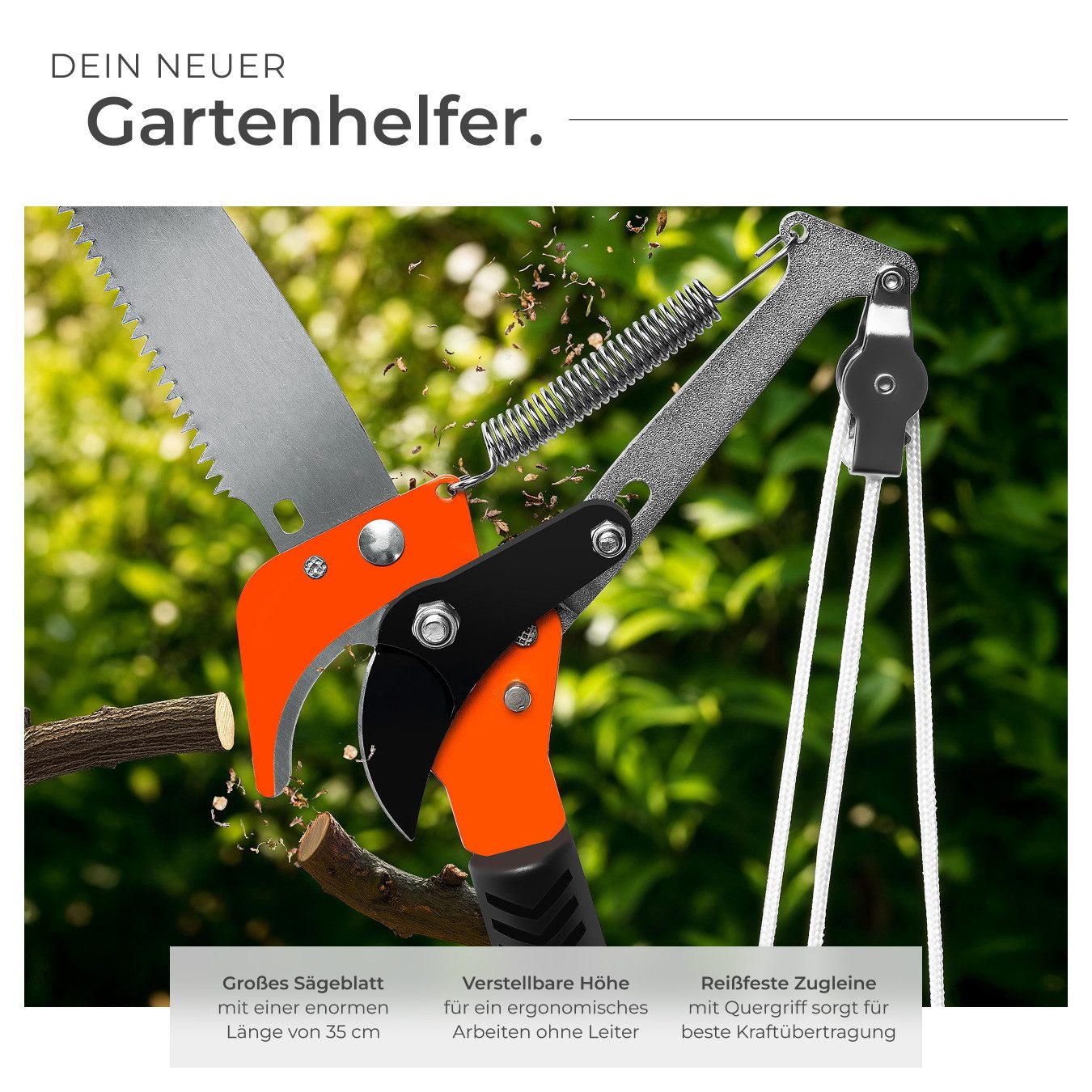 tectake Astschere Teleskop-Astschere, mit Seilzug und Säge