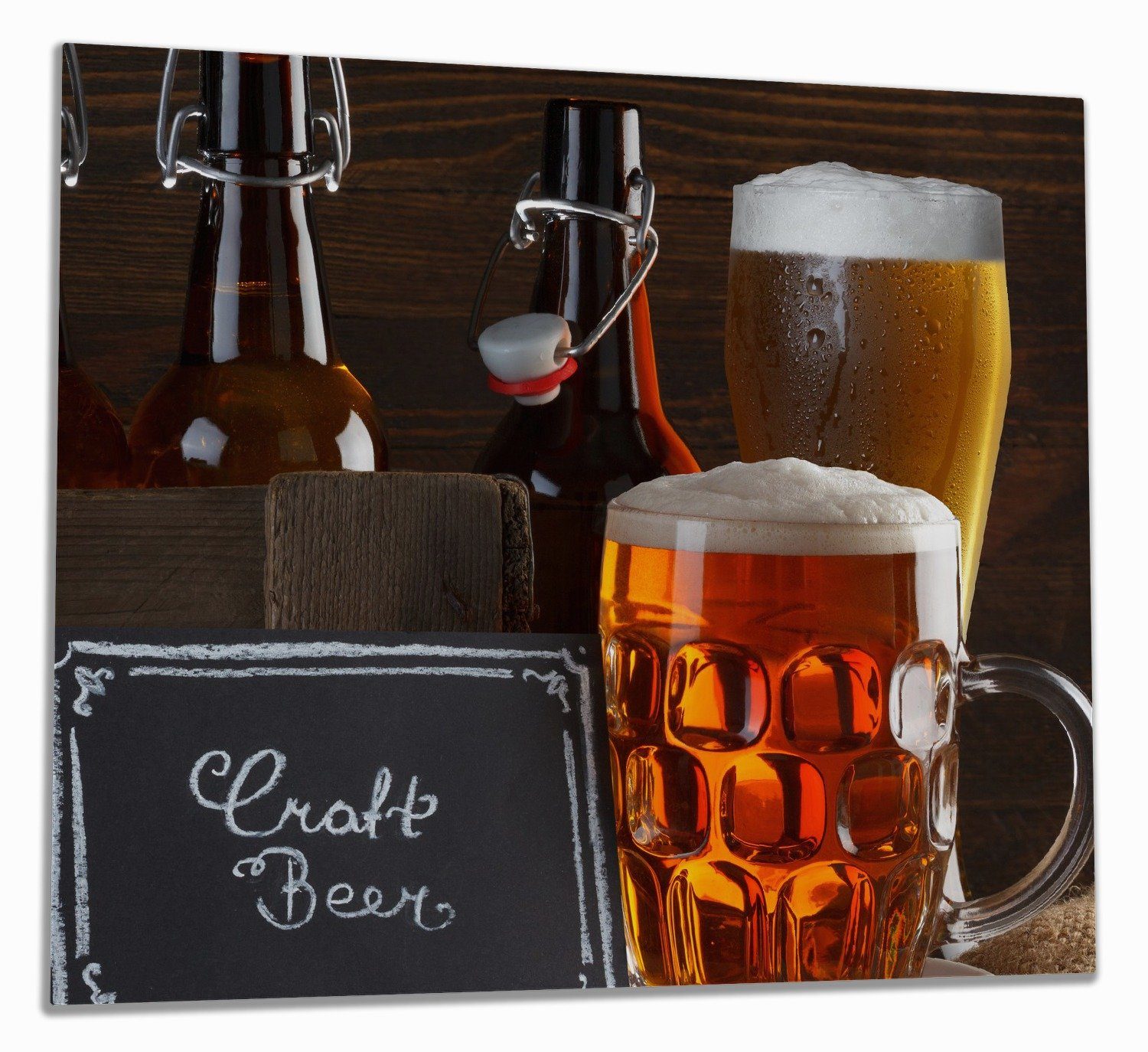 Beer, Größen 5mm Flaschenbier im (Glasplatte, Glas tlg., verschiedene inkl. Biervarianten Noppen), - Pils ESG-Sicherheitsglas, Schild Wallario Herd-Abdeckplatte 1 Craft
