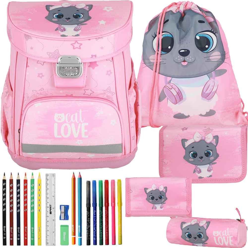 Spirit Schulranzen Set Vision 11-teilig 2025 Mädchen rosa grau Cat Love