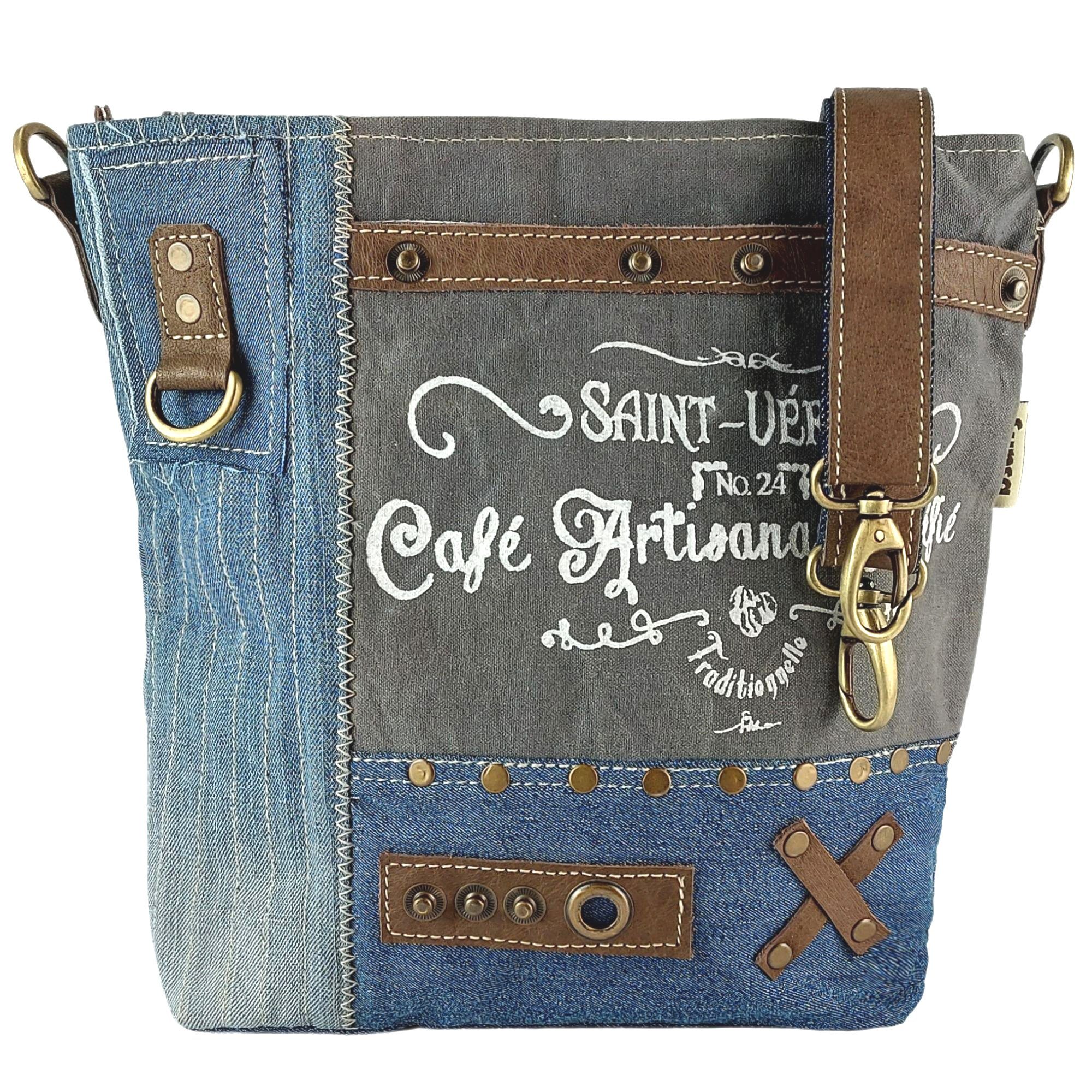 Sunsa Umhängetasche Nachhaltige Umhängetasche aus recycelte Jeans/ Canvas. Schultertasche, Aus recycelten Materialien