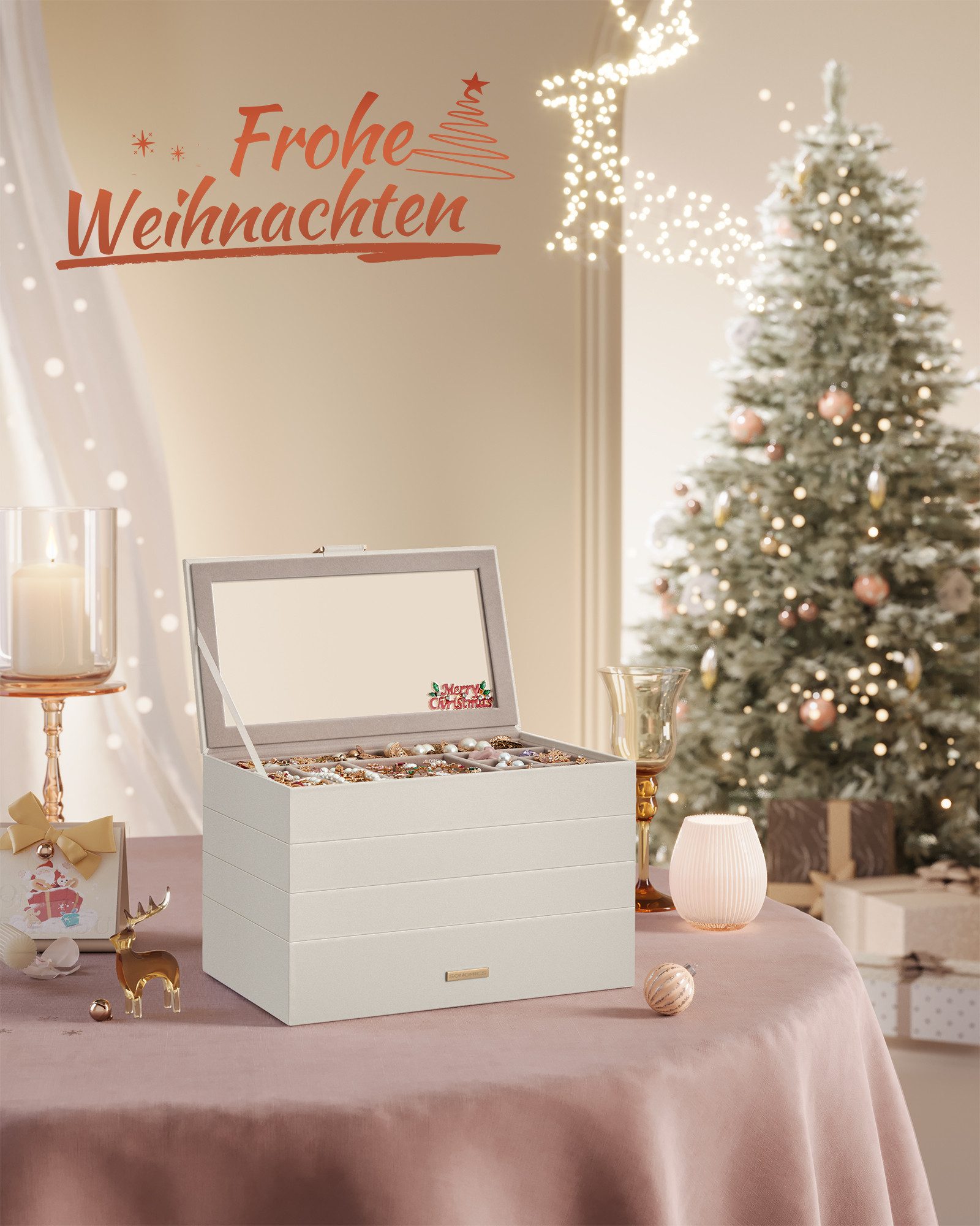 SONGMICS Schmuckkasten Schmuckbox Schmucktablett Schmuckeinsatz, 4 Ebenen s günstig online kaufen