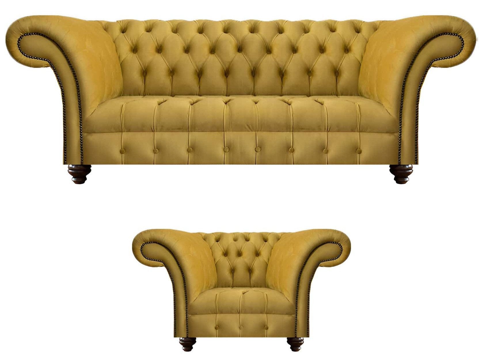 Xlmoebel Chesterfield-Sofa Luxuriöse gelbe Couch aus Textil im eleganten Design, Hergestellt in Europa