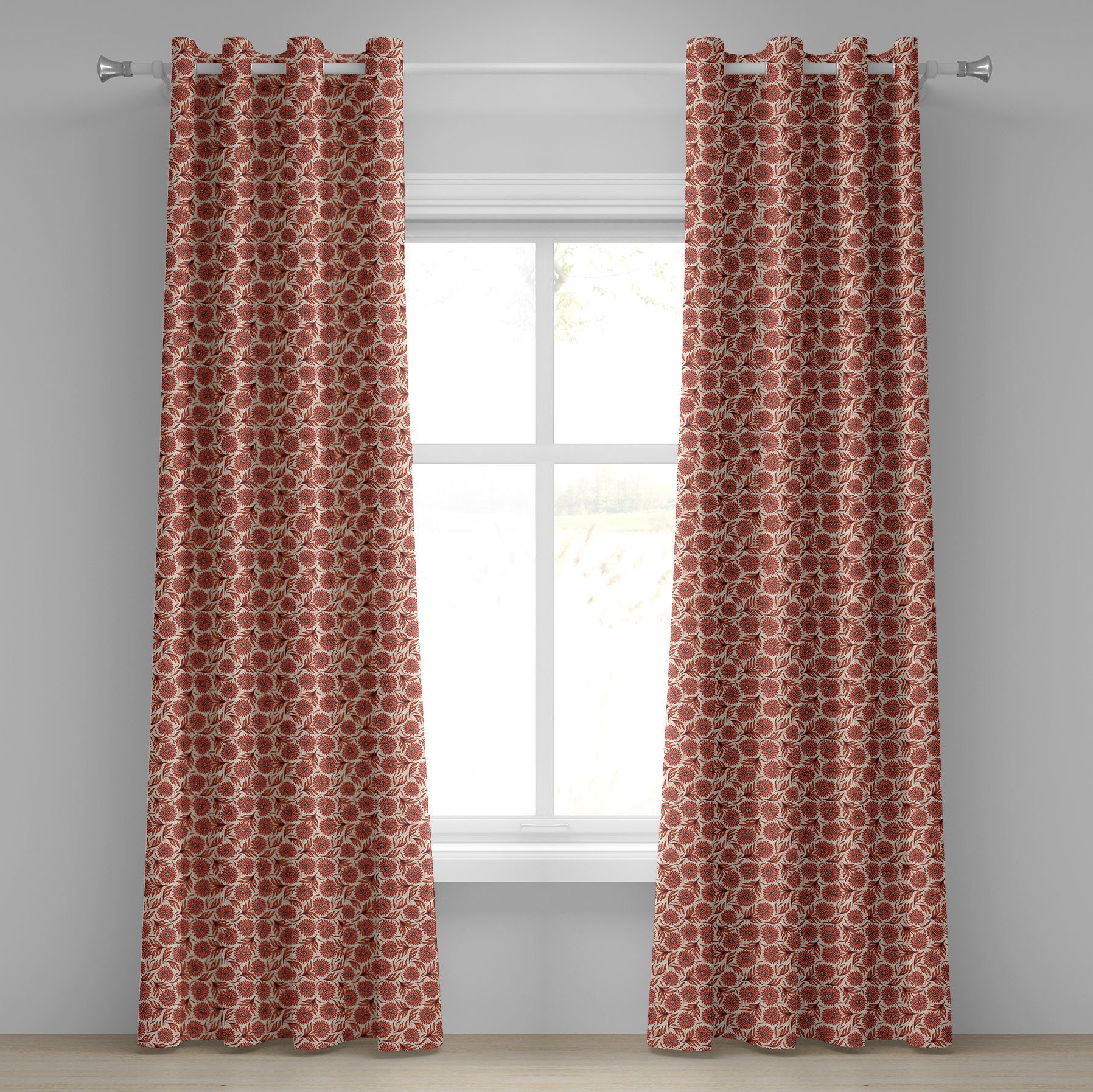 Gardine Dekorative 2-Panel-Fenstervorhänge für Schlafzimmer Wohnzimmer, Abakuhaus, Koralle Nostalgische Gerbera Motive | Fertiggardinen