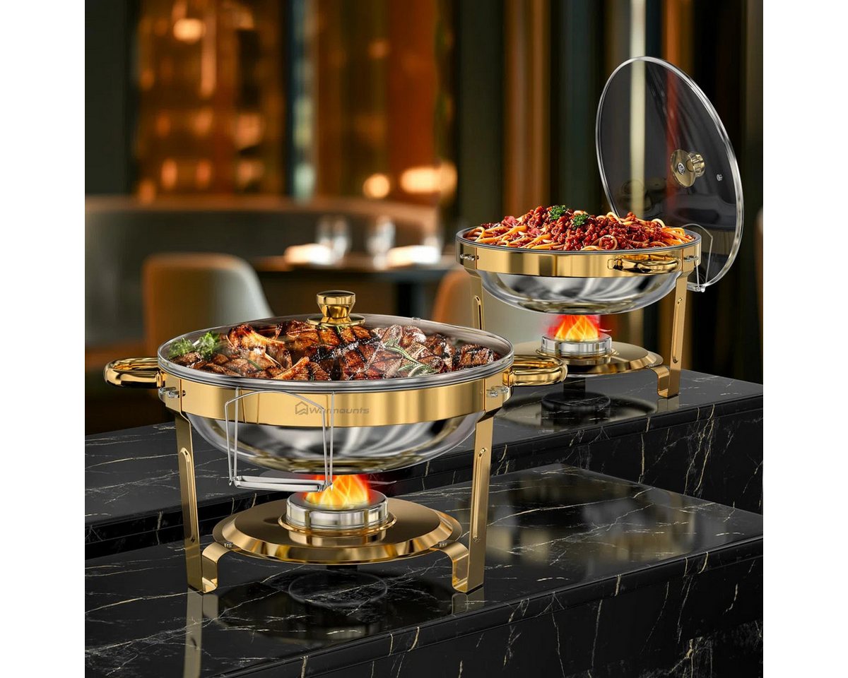 Warmounts Speisenwärmer, (2-tlg), Chafing Dish Speisenwärmer Set, rund, Edelstahl, Buffet Warmhalte-Set