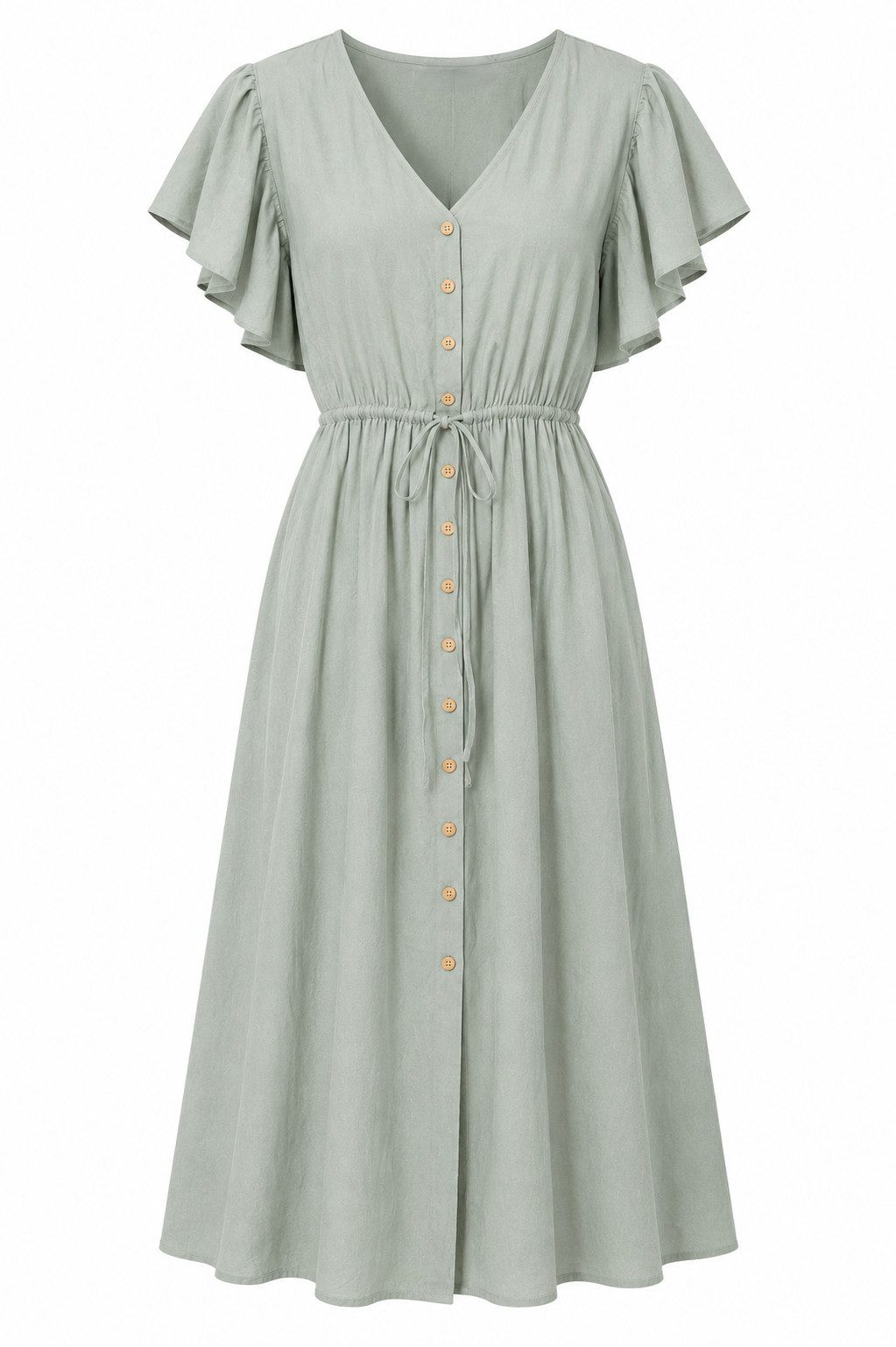ITALY VIBES Sommerkleid - Midikleid mit Volantärmeln und Knopfleiste für Damen