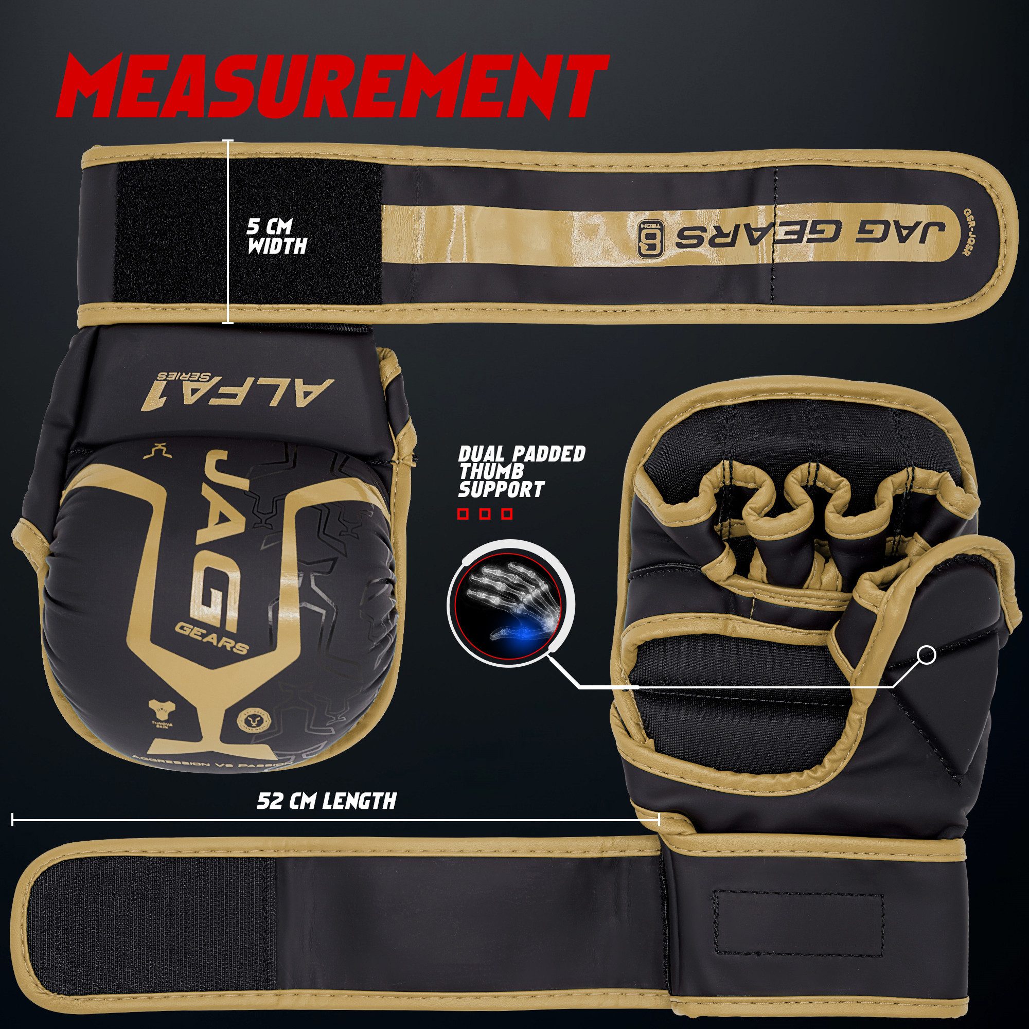 JAG GEARS Boxhandschuhe MMA-Sparringhandschuhe Grappling-Handschuhe Boxtraining und Kampfsport (Set, 1x pair), Open-Palm Design mit High-Density Polsterung & Knöchelschutz