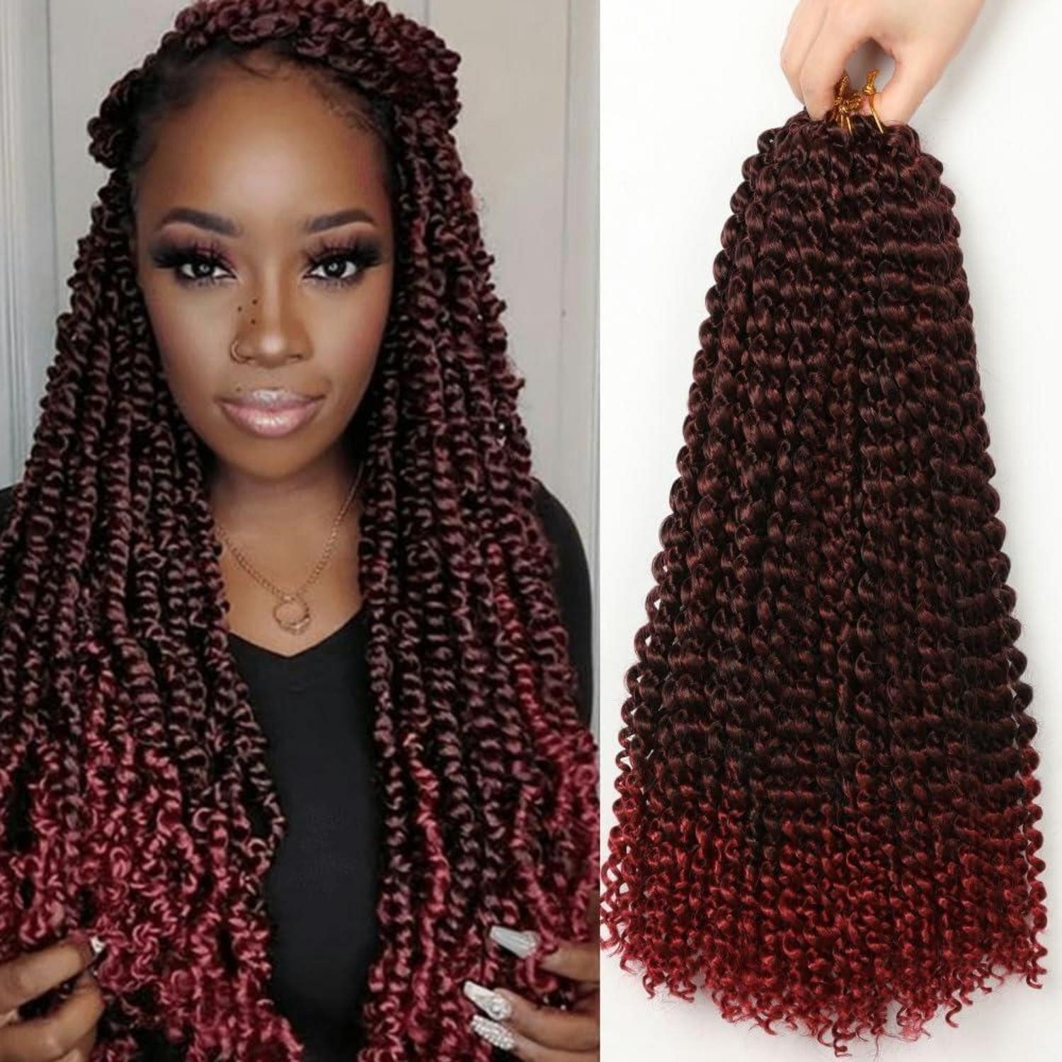 LuxusKollektion Kunsthaar-Extension Haarverlängerung Crochet Twist Waterwave T1B-Bug# 24inch (7er Pack)