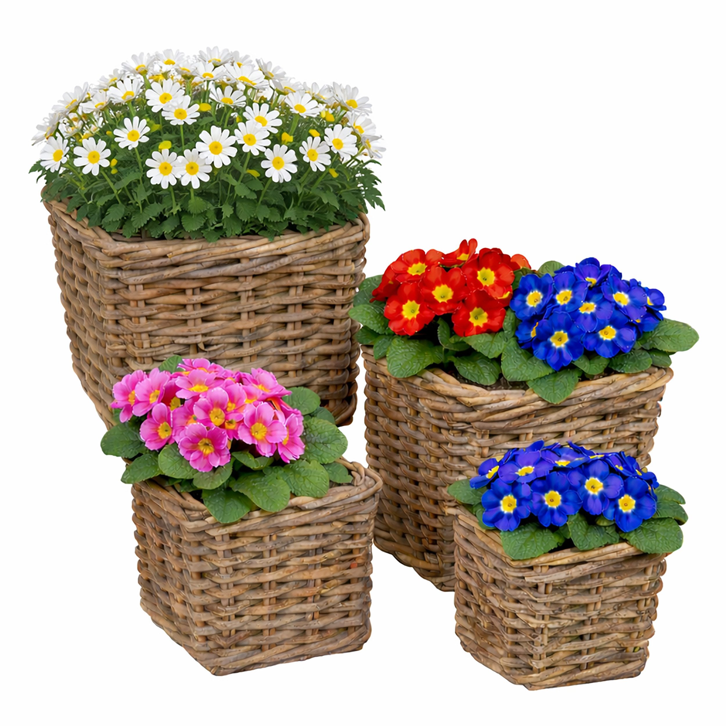 Annastore Weidenkorb 4-teiliges Set Weidenkorb Pflanzkorb aus Weide mit Folie Blumenkorb, B 30 cm + 25 cm + 20 cm + 15 cm