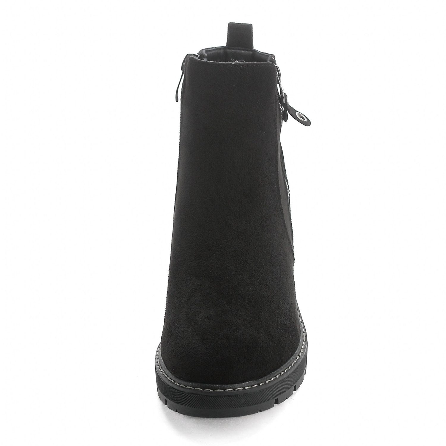 Elara Damen Stiefeletten in Veloursoptik mit Reißverschluss und Profilsohle Chelseaboots – Bild 4 von 5
