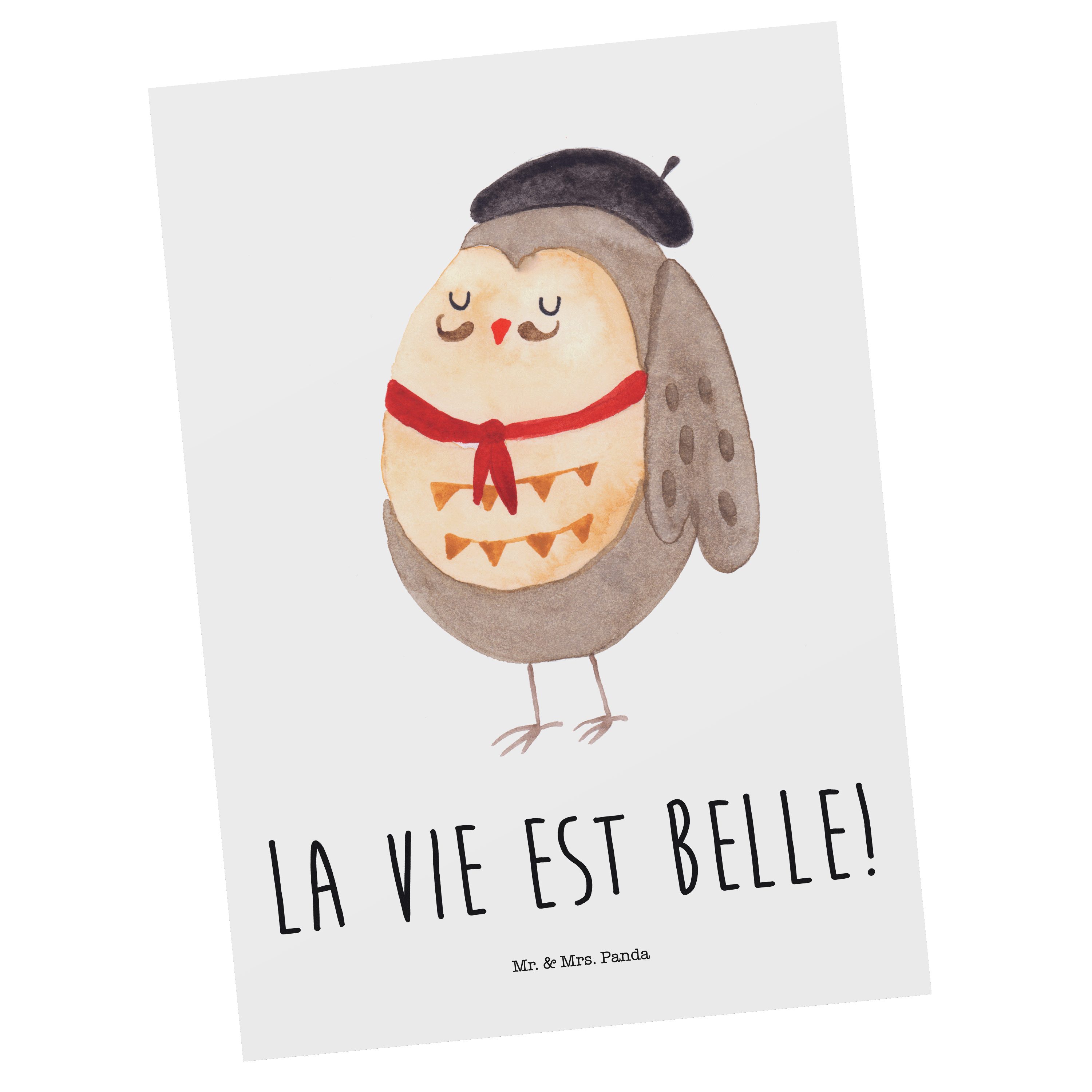 Mr. & Mrs. Panda Postkarte Eule Französisch - Weiß - Geschenk, Grußkarte, hibou, glücklich, das