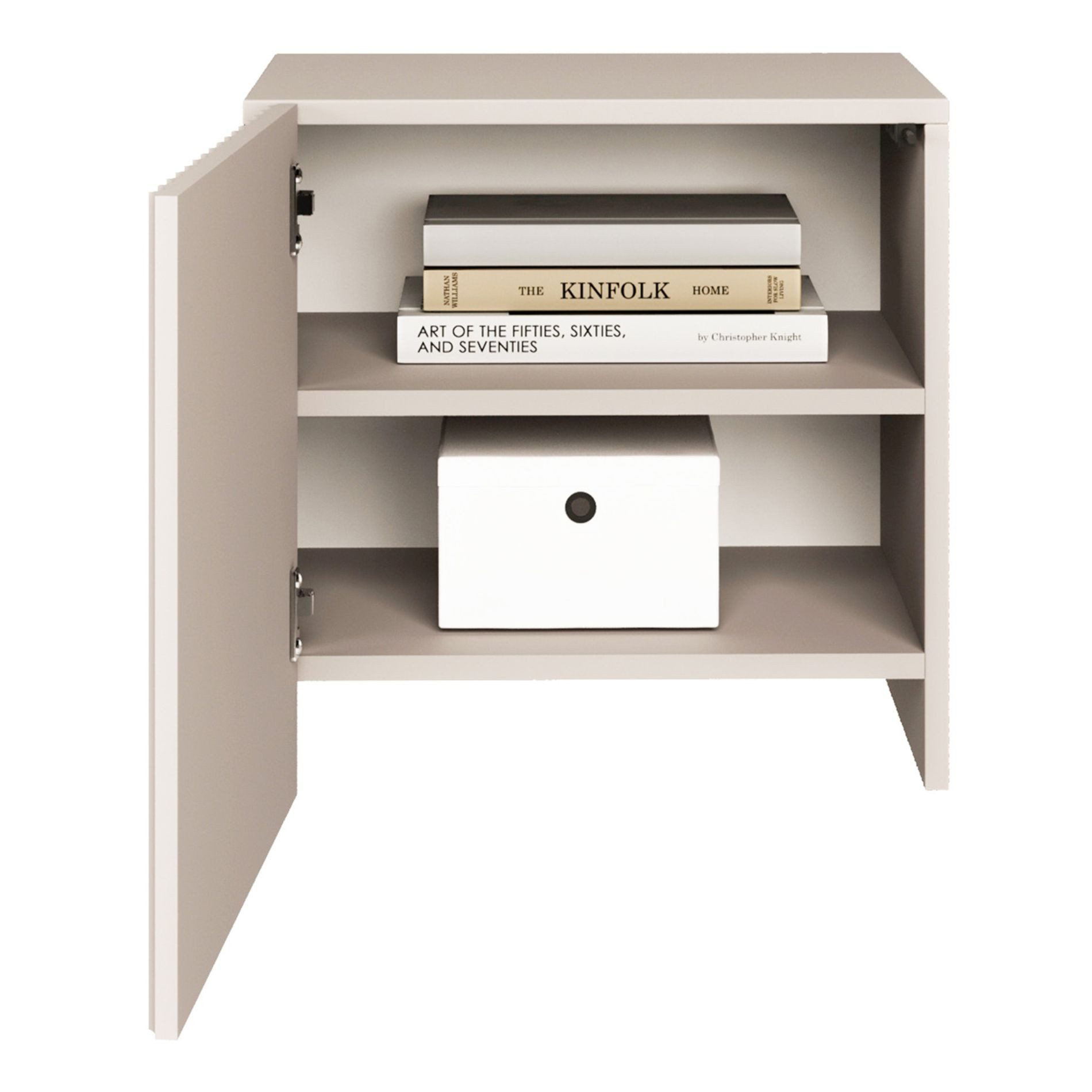 Selsey Nachttisch SUDS, Nachttisch in Kaschmirbeige mit Lamellenfront und Push-to-Open