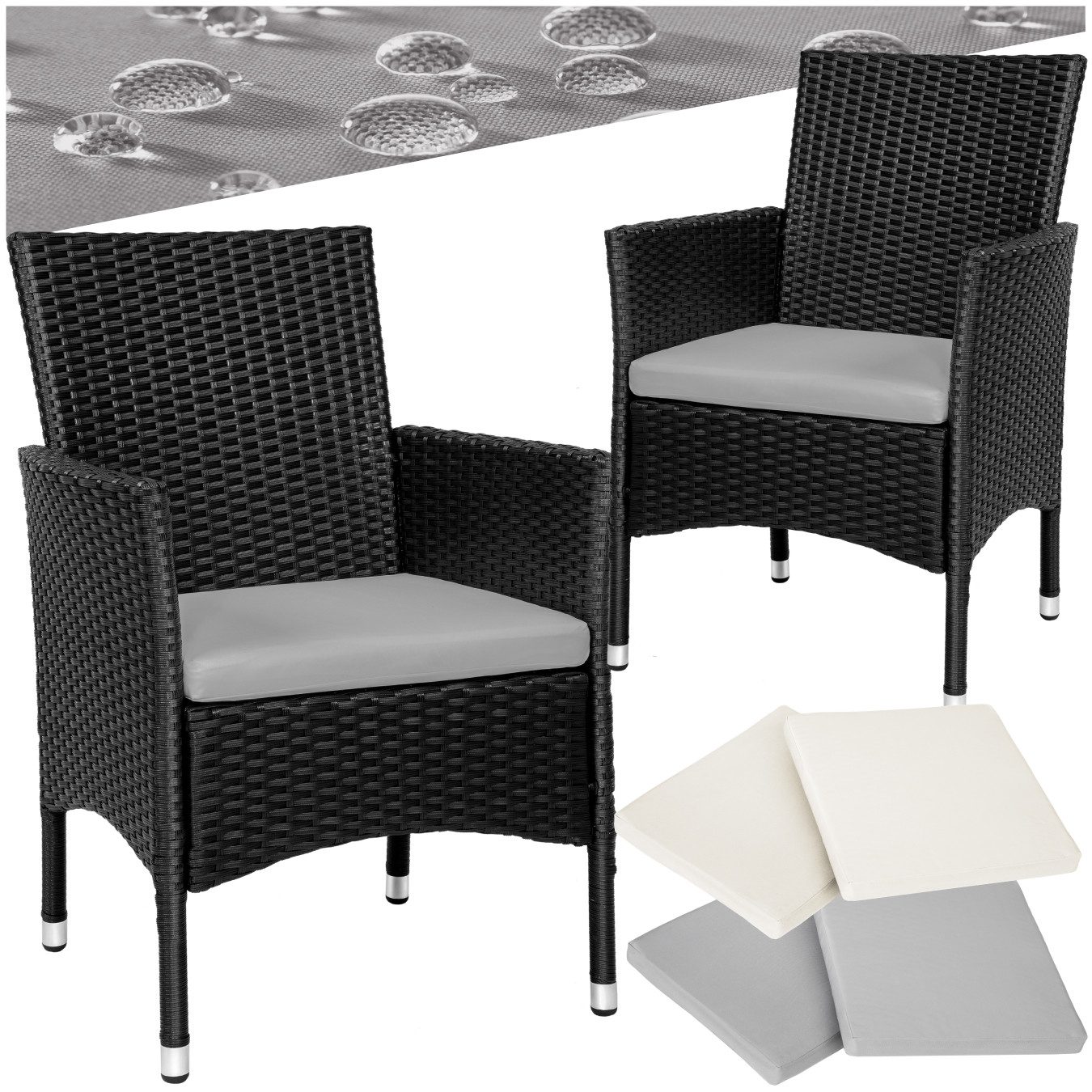 tectake Rattanstuhl 2er Set Rattanstuhl (Set, 2 St), Polsterbezüge in Beige günstig online kaufen