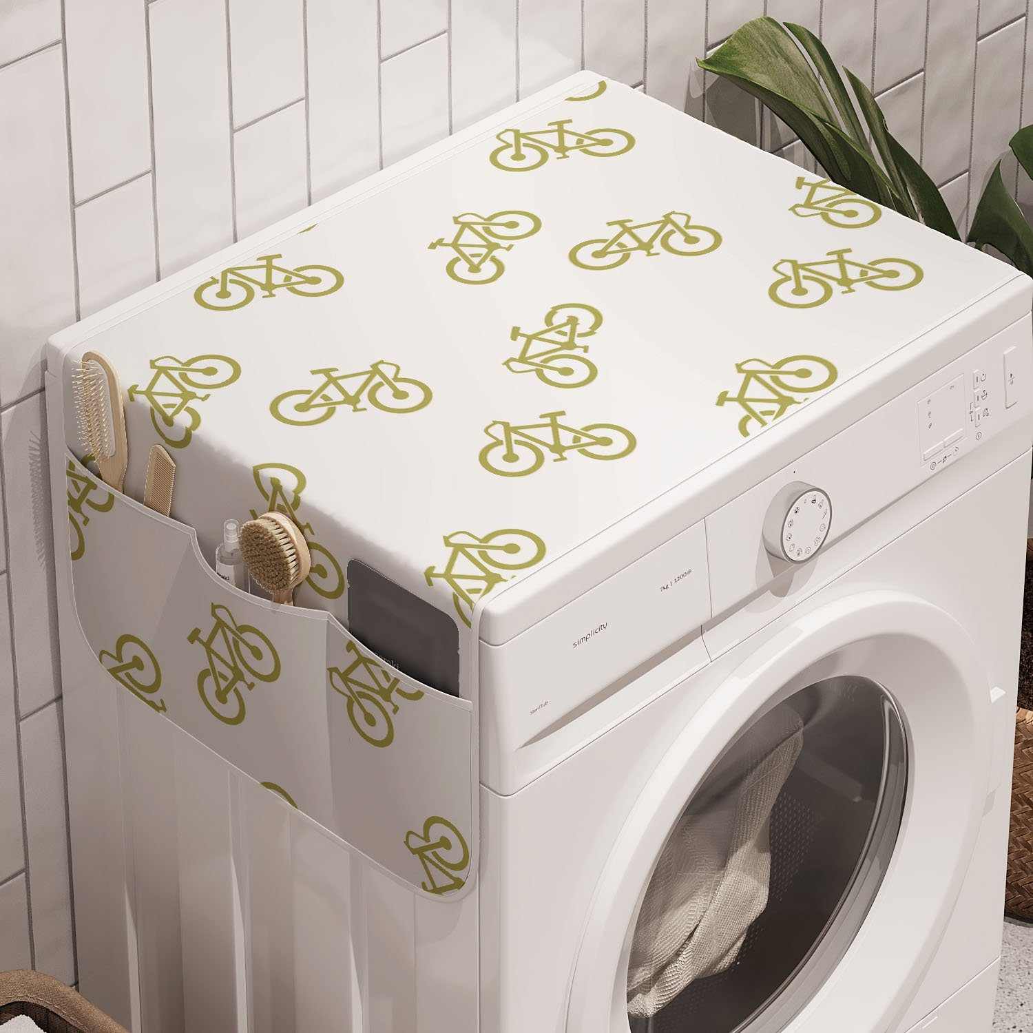 Abakuhaus Badorganizer Anti-Rutsch-Stoffabdeckung für Waschmaschine und Trockner, Khaki Einfaches Design Fahrrad-Piktogramm