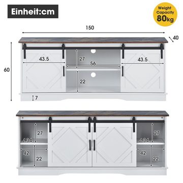 Fangqi TV-Schrank Sideboard mit 2 klassischen Schiebetüren, Einstellbare Regale