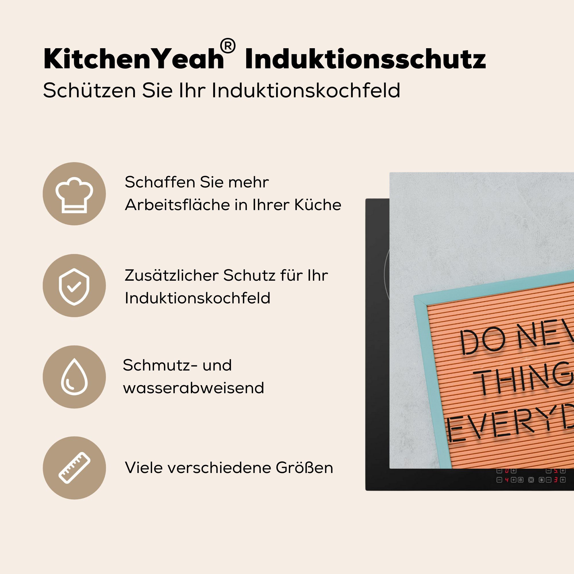 jeden 'Tu küche Ceranfeldabdeckung, Herdblende-/Abdeckplatte Neues, tlg), etwas Tag Arbeitsplatte - Sprichwörter Zitate Vinyl, cm, 78x78 MuchoWow für (1 -