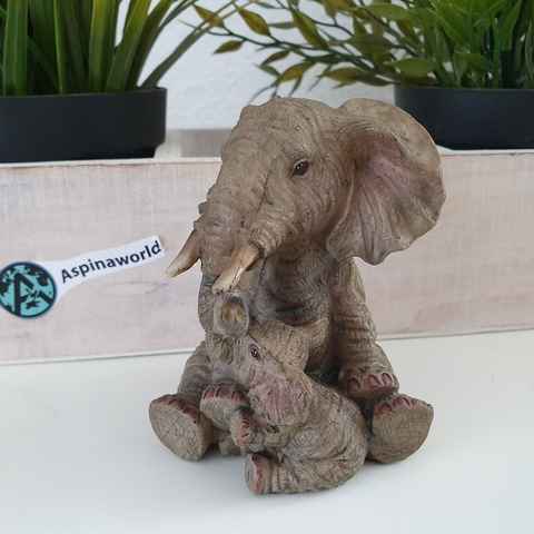 Aspinaworld Dekofigur Afrika Deko sitzende Elefanten Figur mit Baby 10 cm