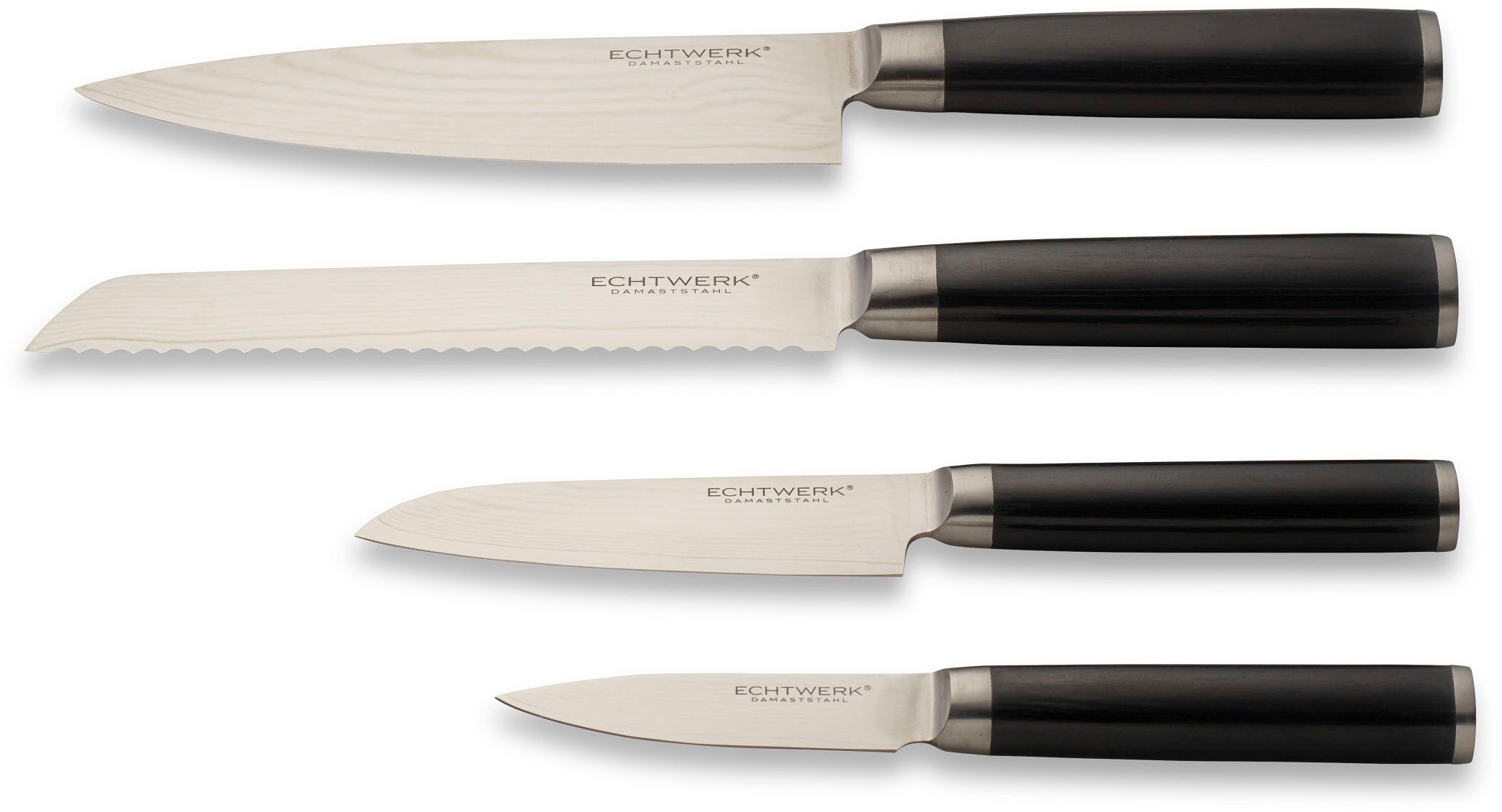ECHTWERK Messer-Set Damaszenerstahl, 4tlg. (Set, 4-tlg), mit 67 Lagen gefertigt, HRC 56-58° Rockwell gehärtet