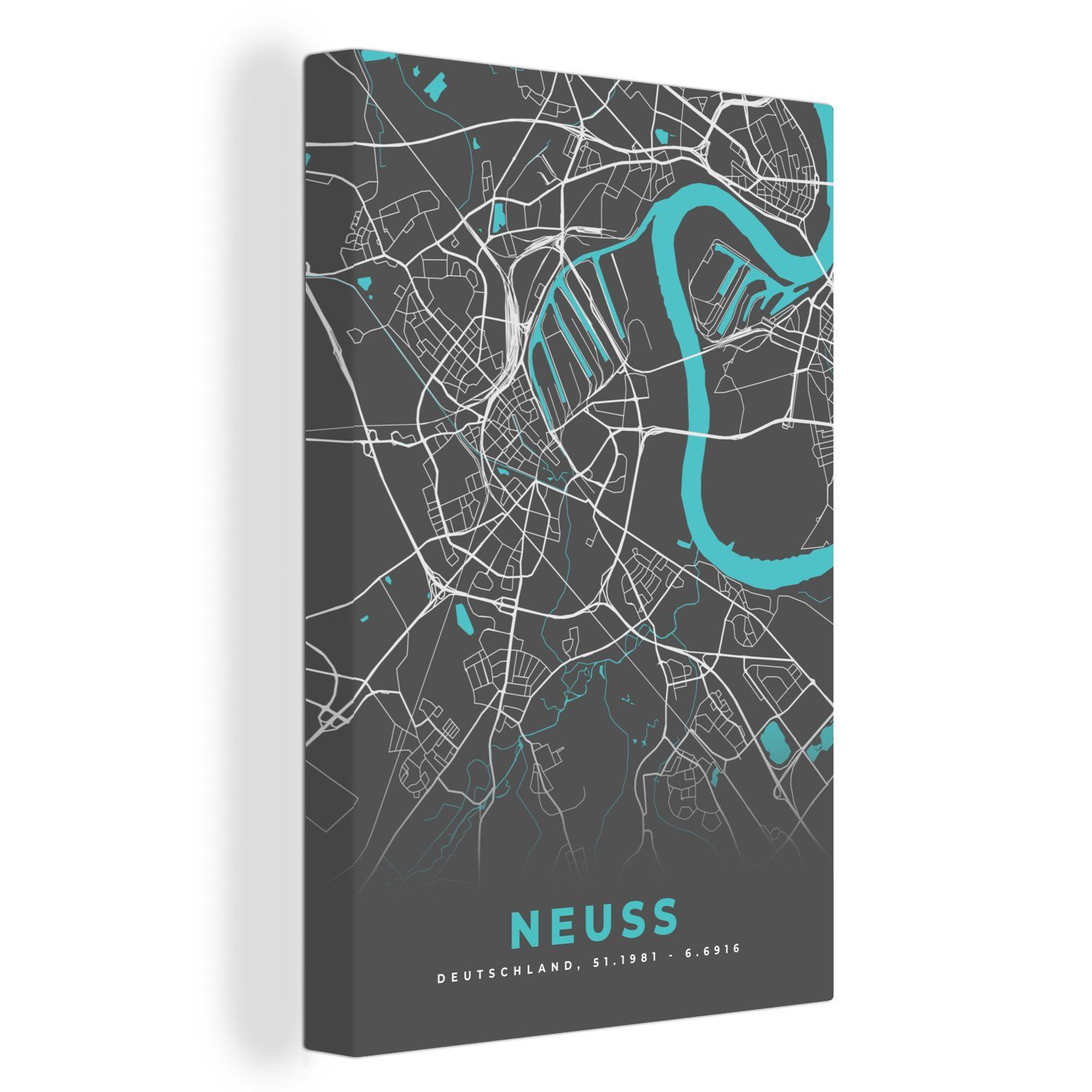OneMillionCanvasses® Leinwandbild Stadtplan - Neuss - Deutschland - Karte, (1 St), Leinwandbild fertig bespannt inkl. Zackenaufhänger, Gemälde, 20x30 cm