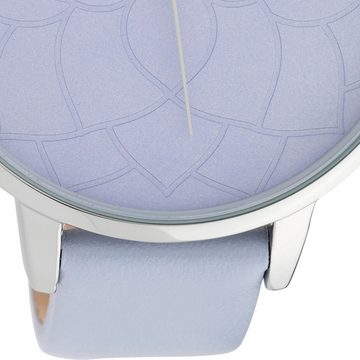 OOZOO Quarzuhr Oozoo Damen Armbanduhr hellblau, Damenuhr rund, extra groß (ca. 48mm) Lederarmband, Fashion-Style
