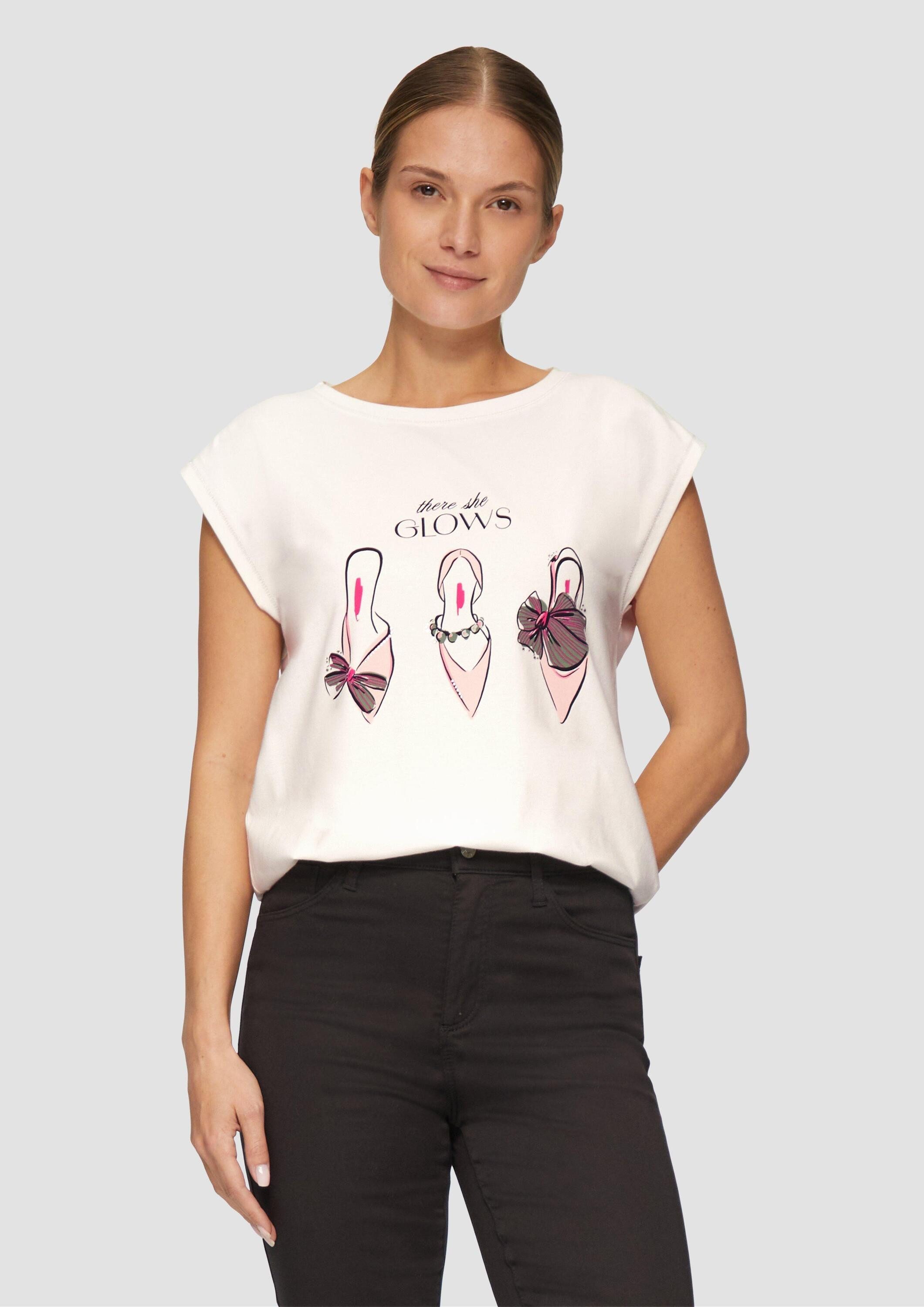 s.Oliver Kurzarmshirt T-Shirt T-Shirt mit Print und Schmucksteinen