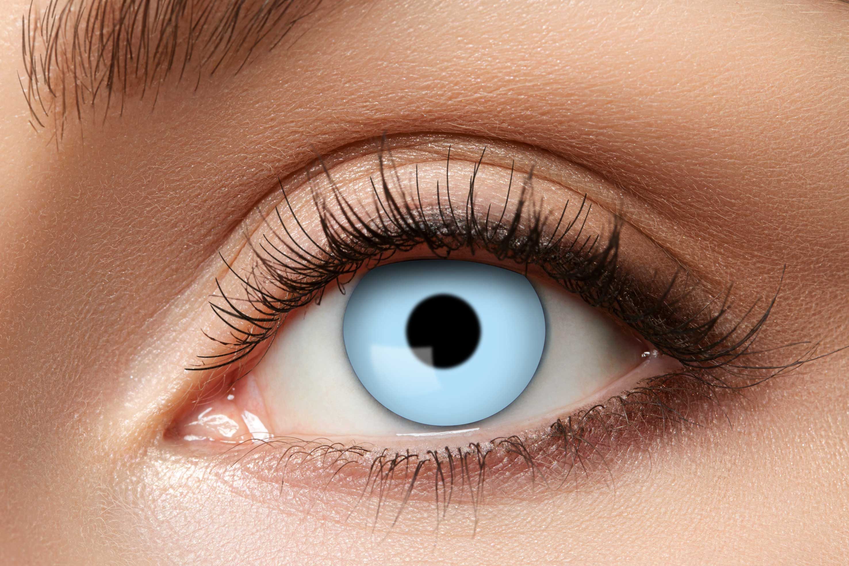 Eyecatcher Farblinsen Kontaktlinsen Zoelibat Eyecatcher Ice Blue 3 Monatslinsen, auffällige Farben für Horror, Gothic, Fantasy, Cosplay Fans