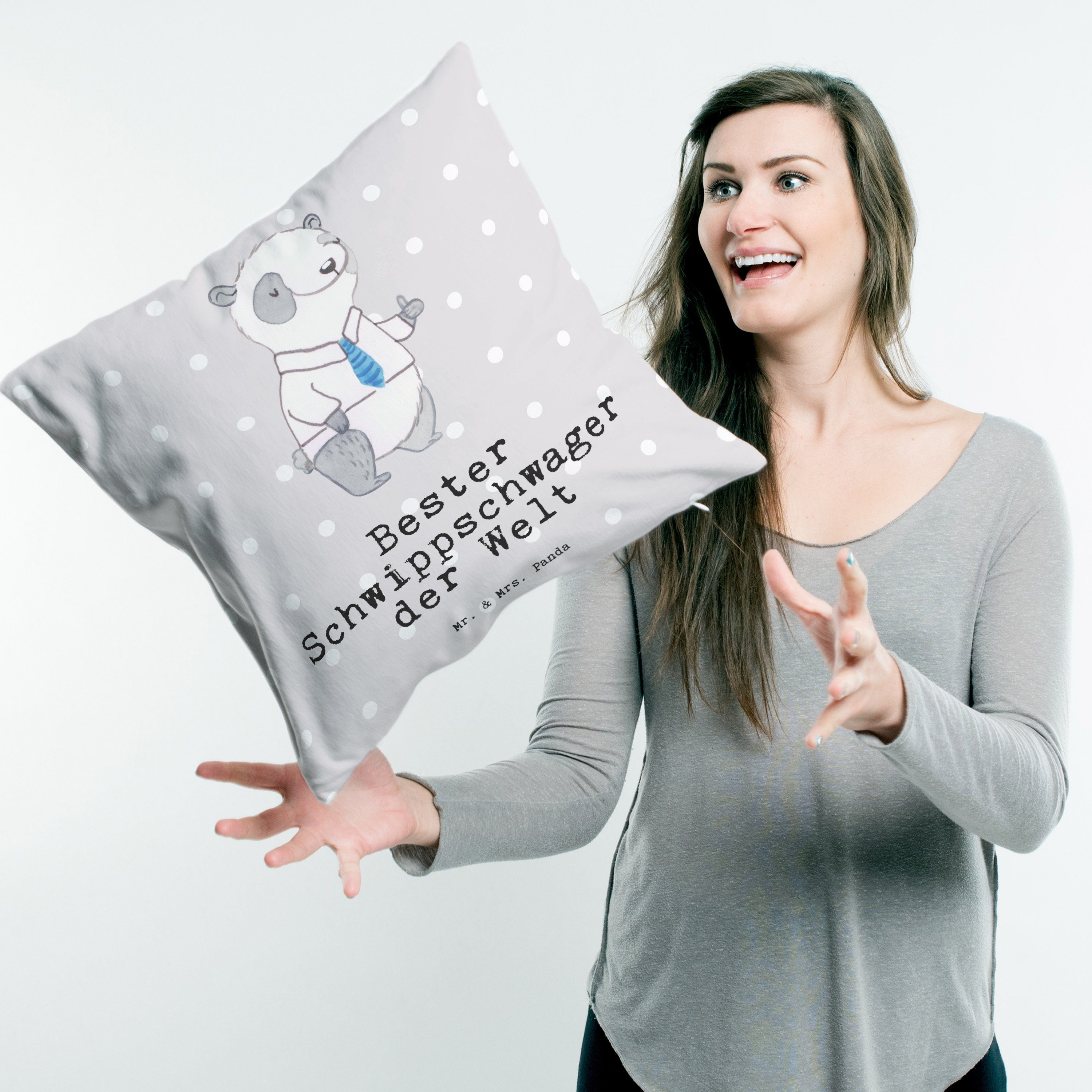 Mrs. Panda der Geschenk, Bester & Dekokissen - Welt Schwippschwager - Panda Dank Grau Mr. Pastell